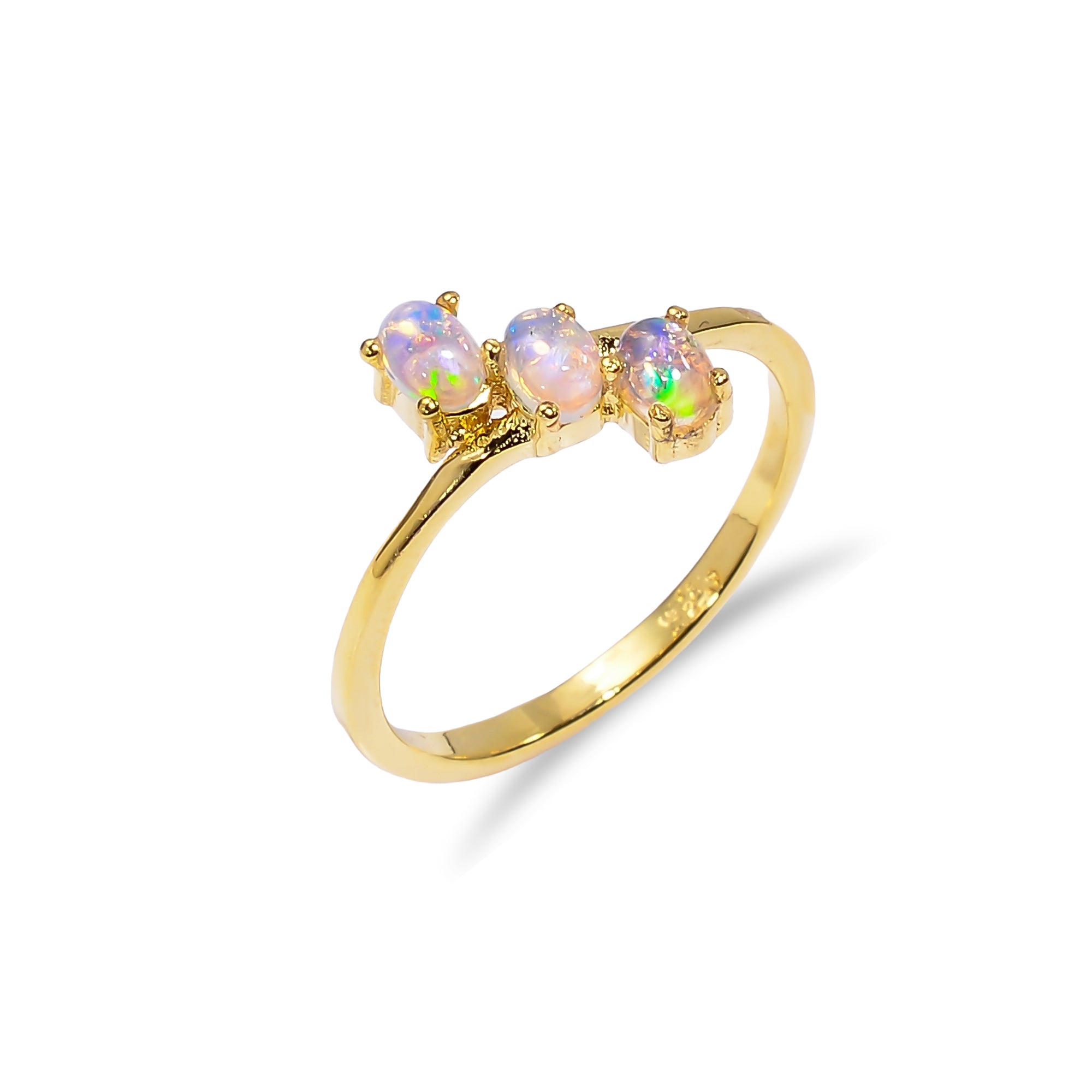 Natural Ethiopian opal oval ring in 925 sterling silver with a 3x4mm gemstone, minimalist handmade jewelry for women.