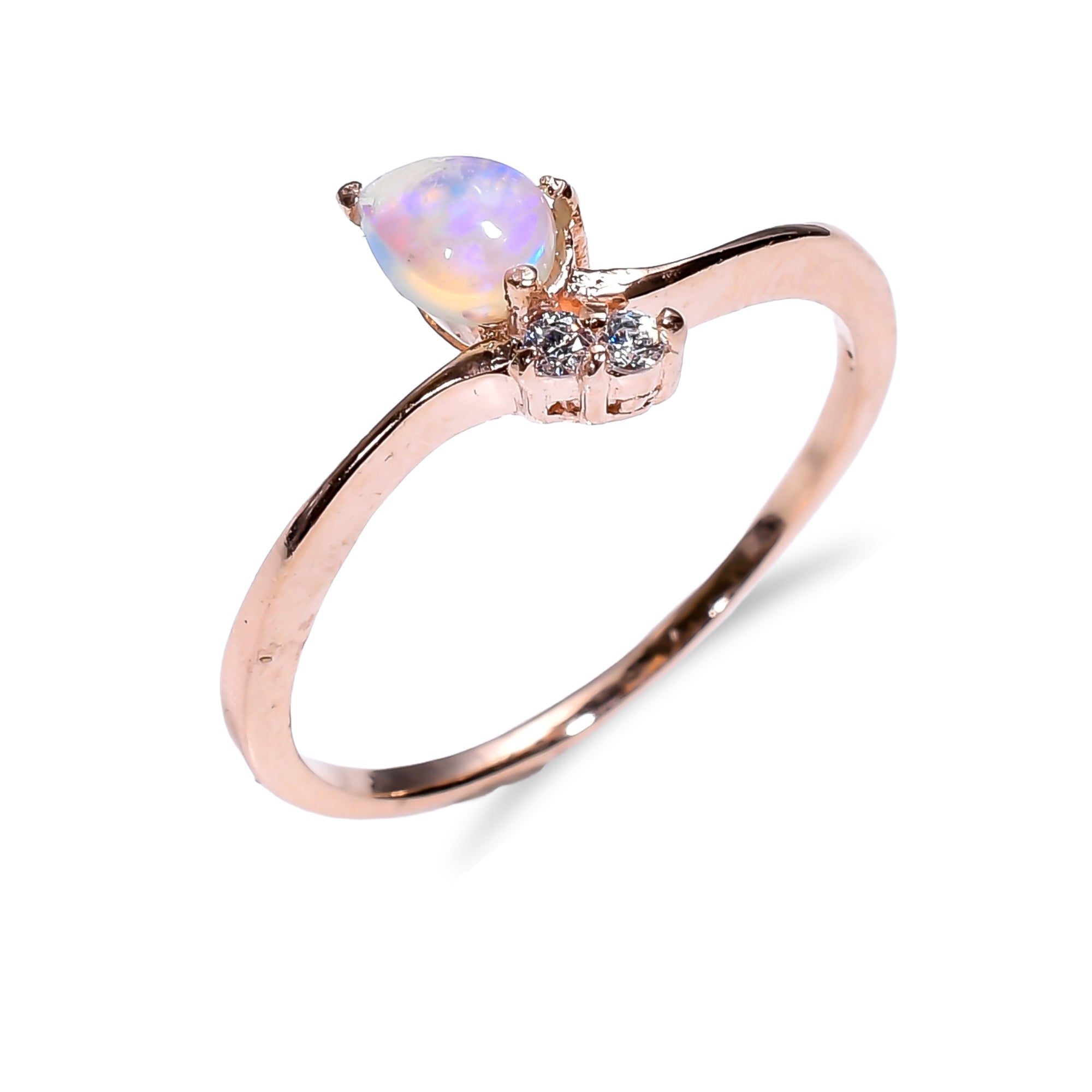Pear cut natural Ethiopian opal zircon ring in 925 sterling silver, minimalist gemstone ring for women by Himalya Quartz