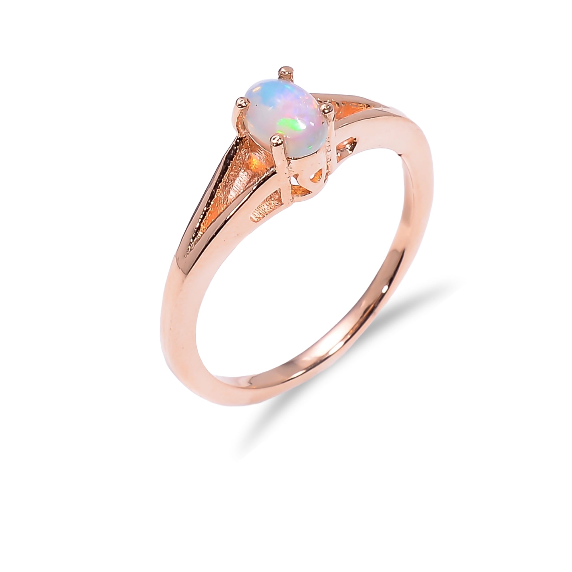 Minimal Ethiopian Opal ring in 925 sterling silver featuring a 4x6mm oval fire opal setting, jewelry for women