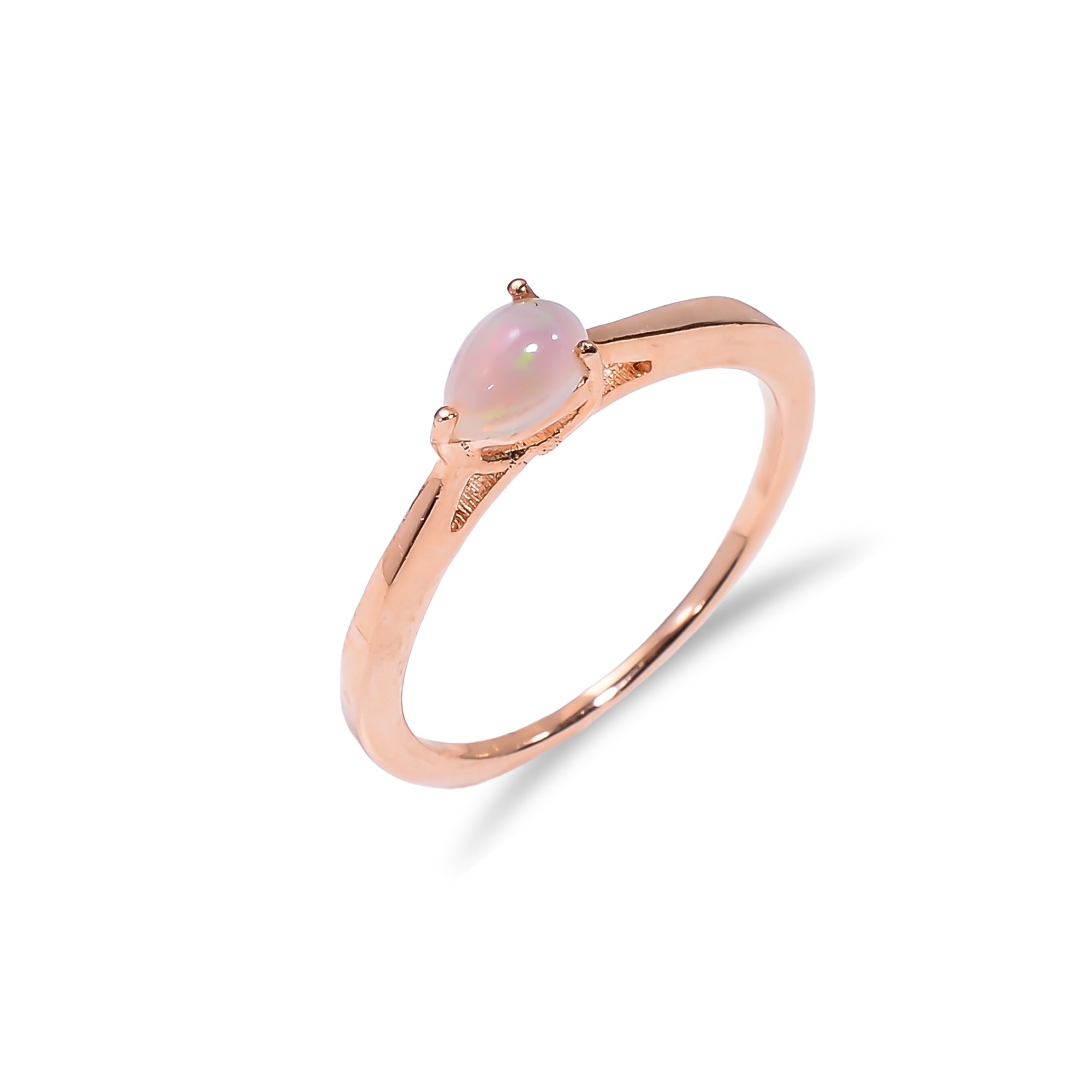 Pear Ethiopian Opal ring in 925 silver with a 6x4mm opal, featuring a statement design for women by Himalya Quartz.