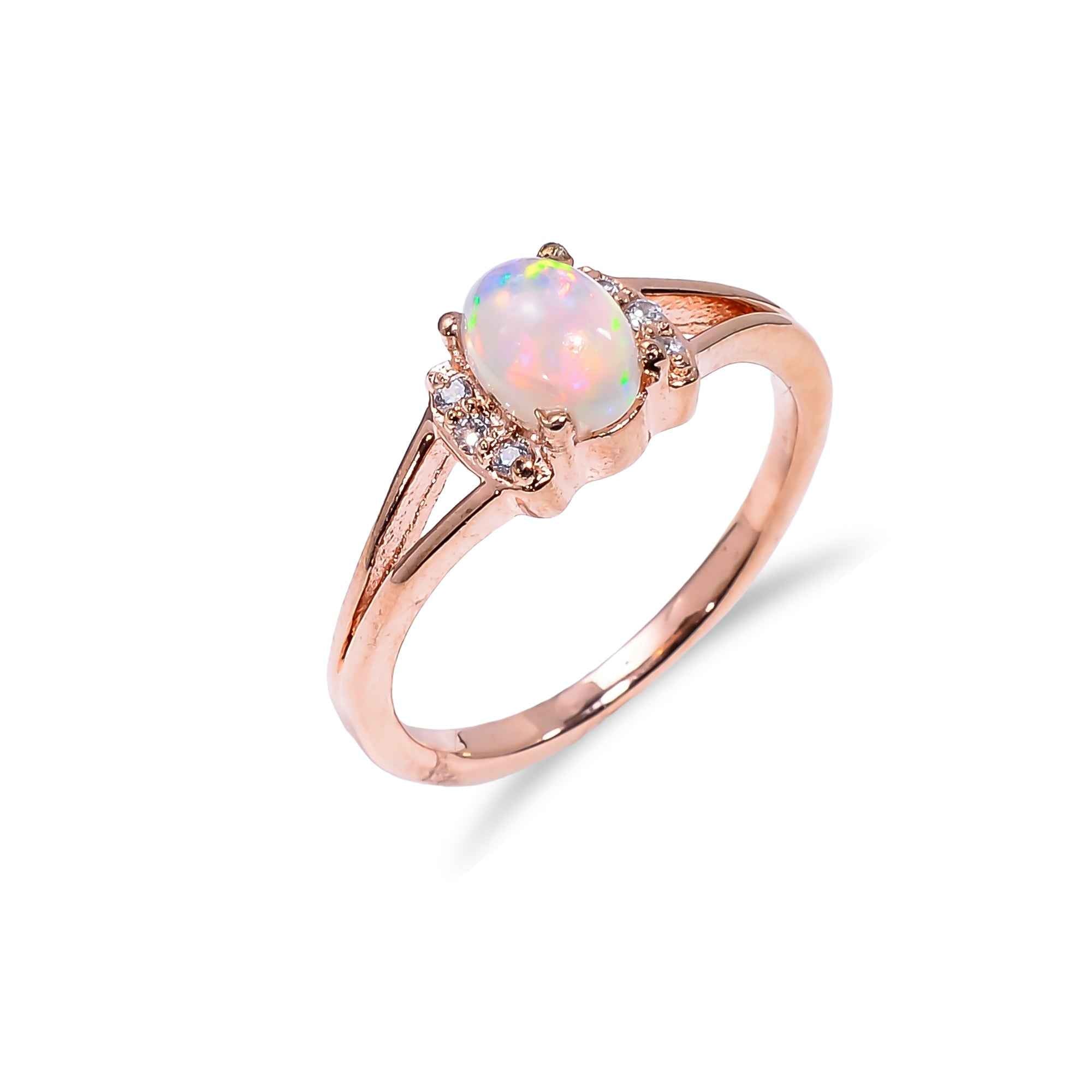 Natural Ethiopian Opal Ring 7x5mm Oval 925 Sterling Silver Handmade Minimalist Gemstone Ring for Women