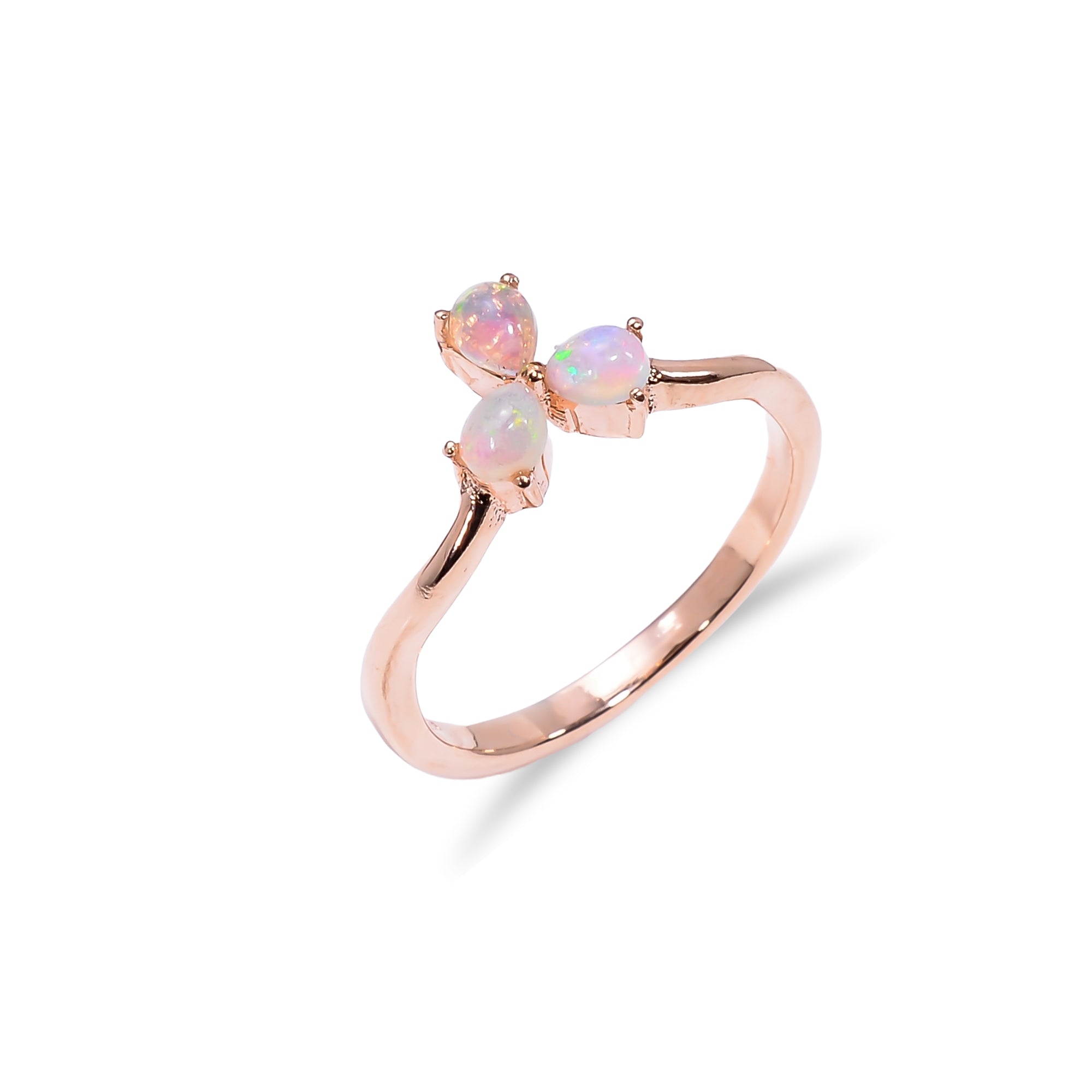Handmade Ethiopian opal ring in 925 sterling silver with 3x4mm pear-shaped fire opal, crafted for women.