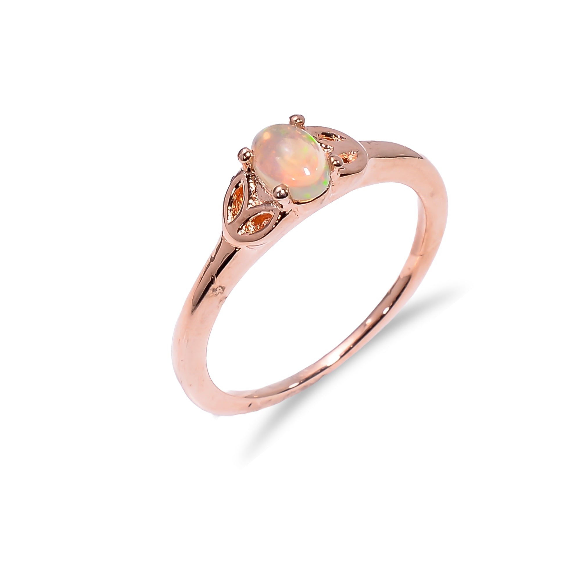 Ethiopian opal ring featuring a 6x4mm oval fire opal set in 925 sterling silver jewelry for women by Himalya Quartz.