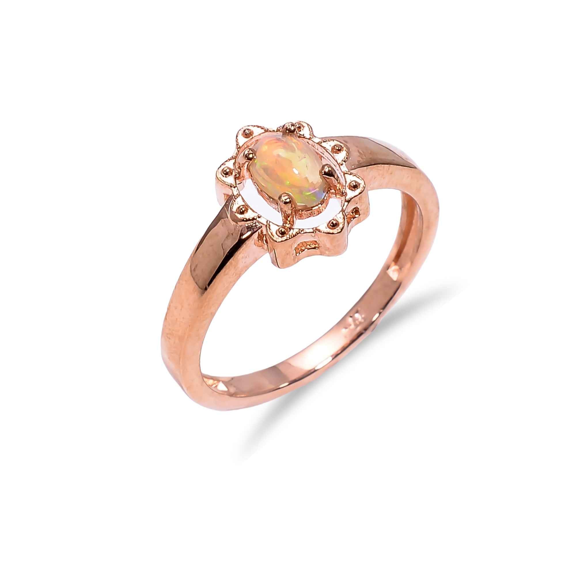 Natural Ethiopian Opal Ring 4x6mm Oval 925 Sterling Silver Handmade Minimalist Gemstone Ring Gift for Women