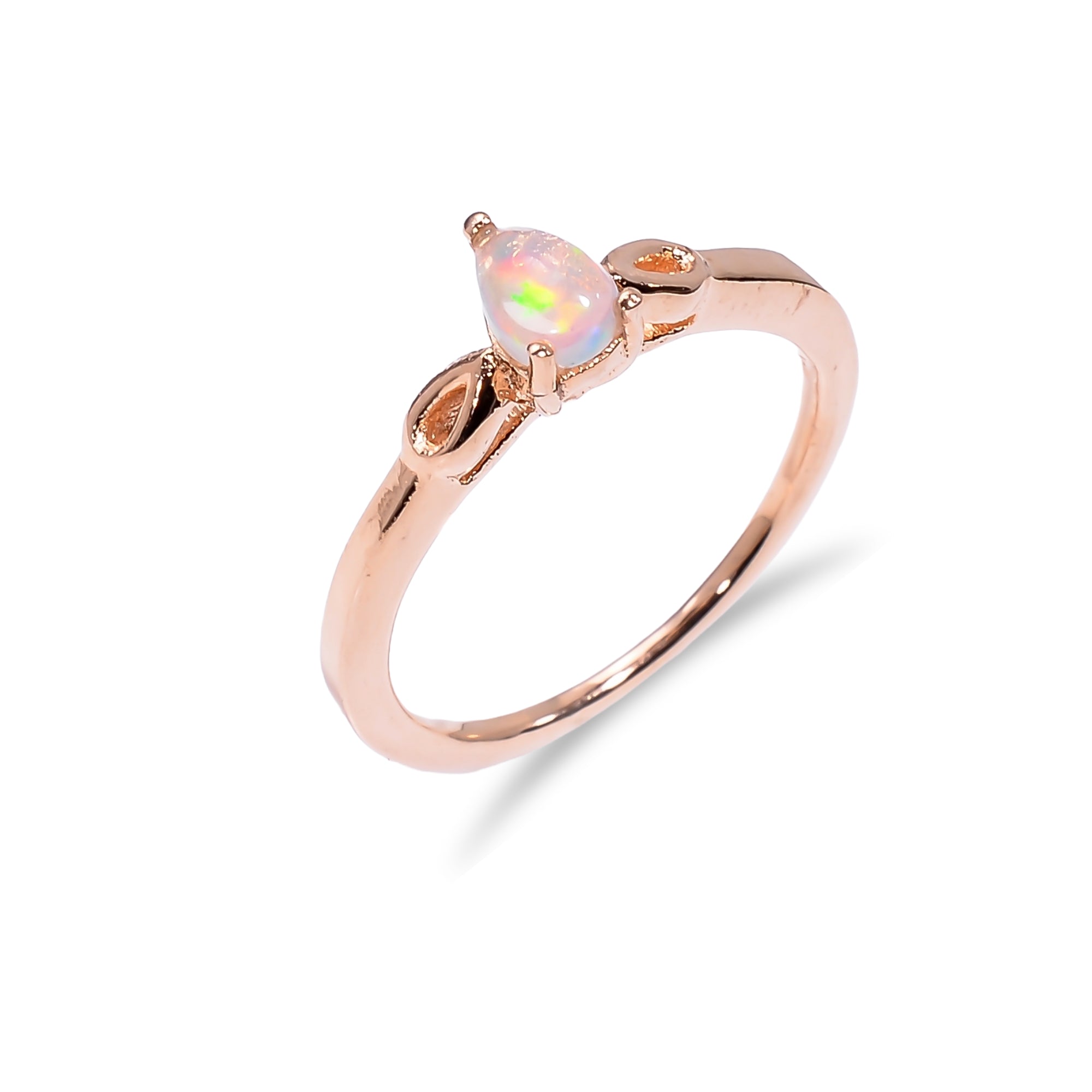 Elegant pear-shaped Ethiopian opal ring in 925 sterling silver with a 4x6mm fire opal setting, designed for women.