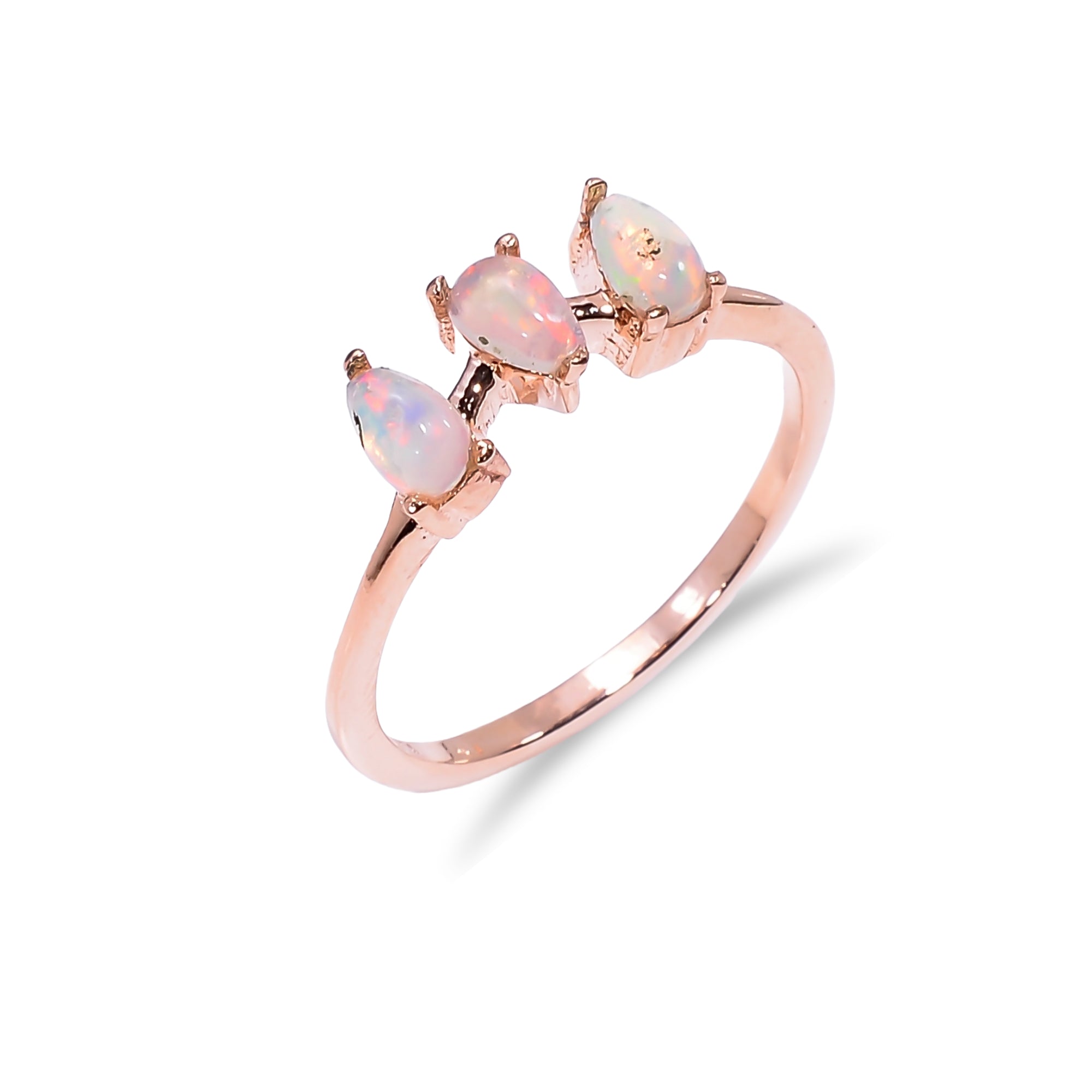 Ethiopian opal ring in 925 sterling silver with a 3x5mm opal, featuring a delicate band, jewelry gift for women by Himalya Quartz