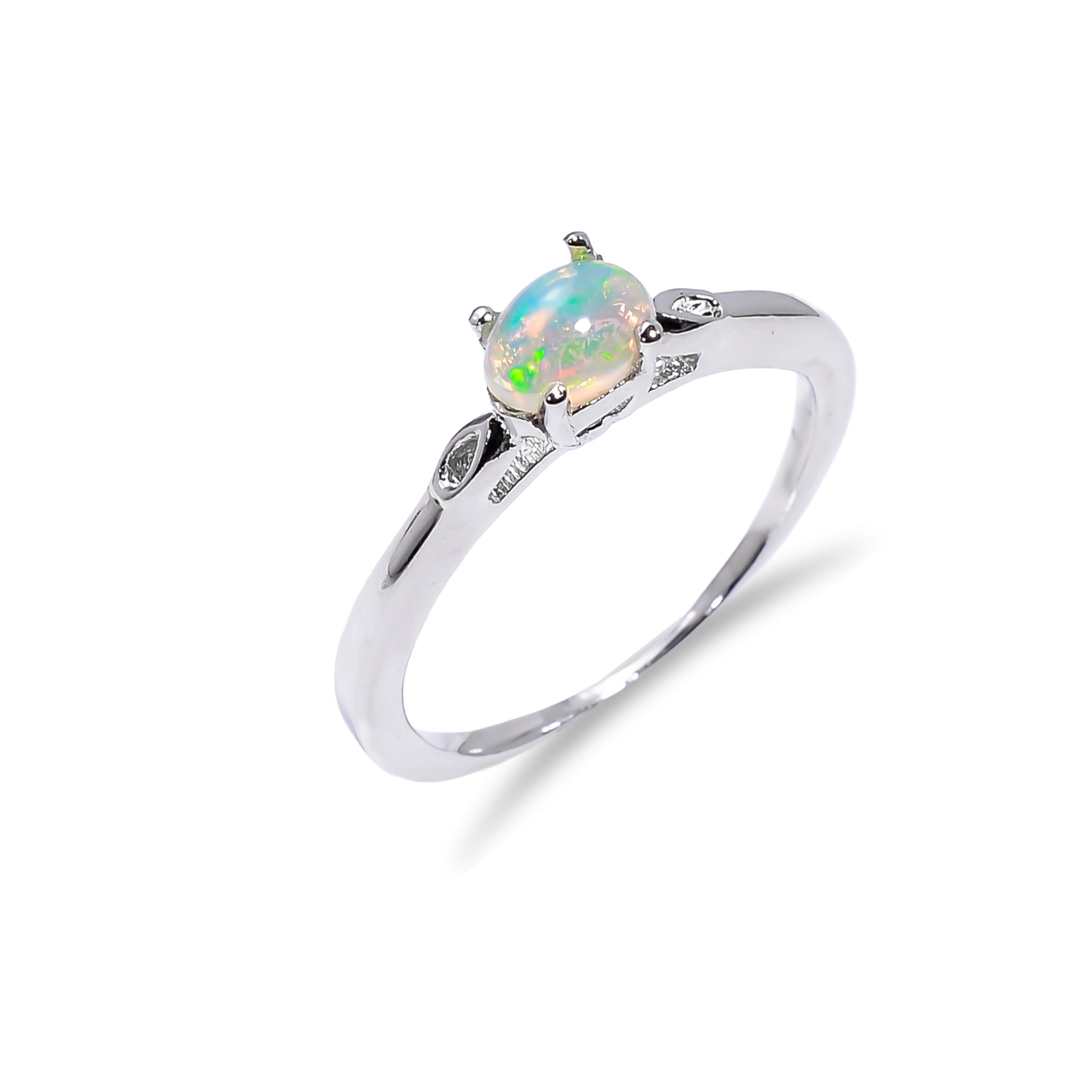 Ethiopian opal ring in 925 sterling silver featuring a 6x4mm oval fire opal, crafted for women by Himalya Quartz.
