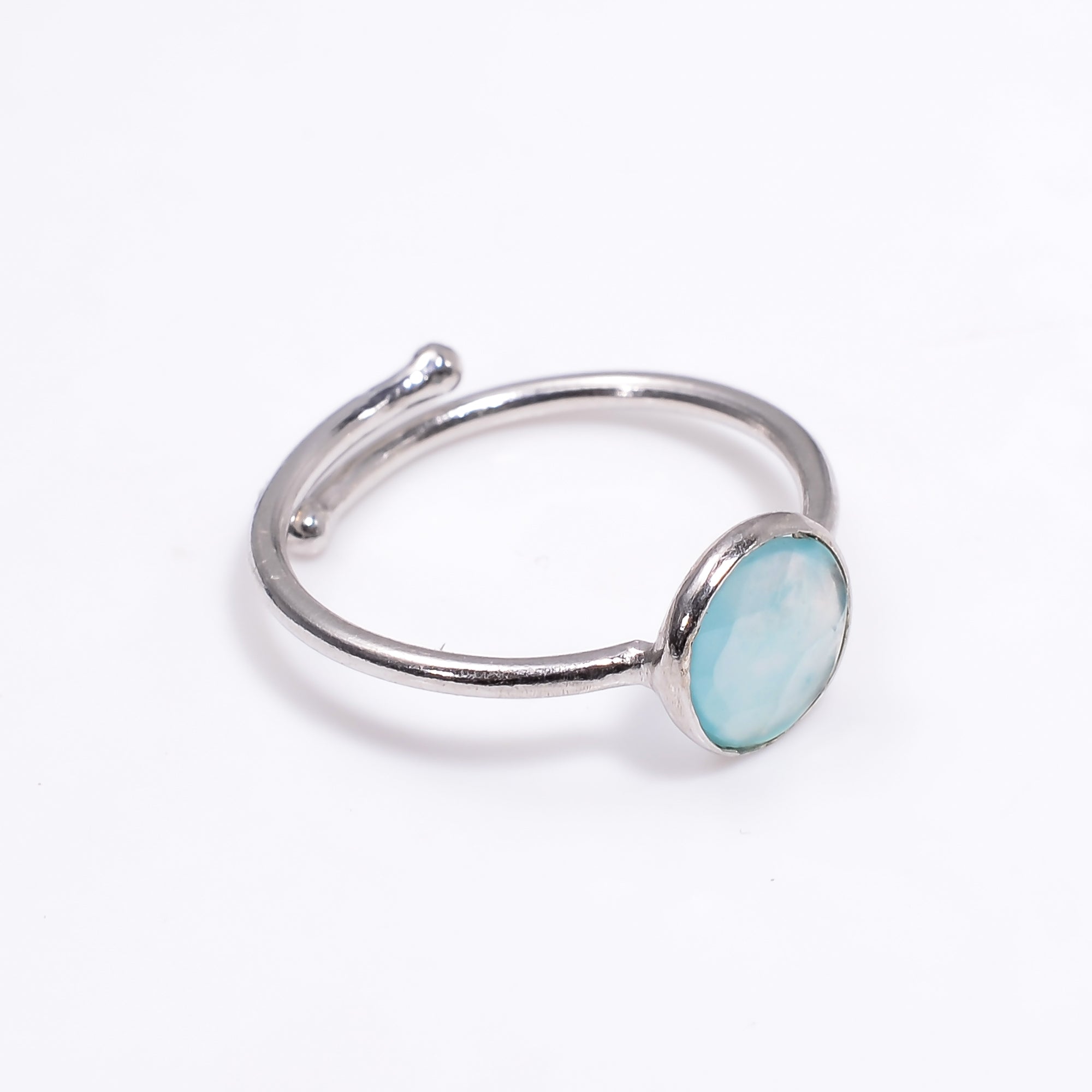 Aquaprase Ring 925 Sterling Silver Natural Aquaprase Ring Handmade Blue Chalcedony Jewelry Gift for Her