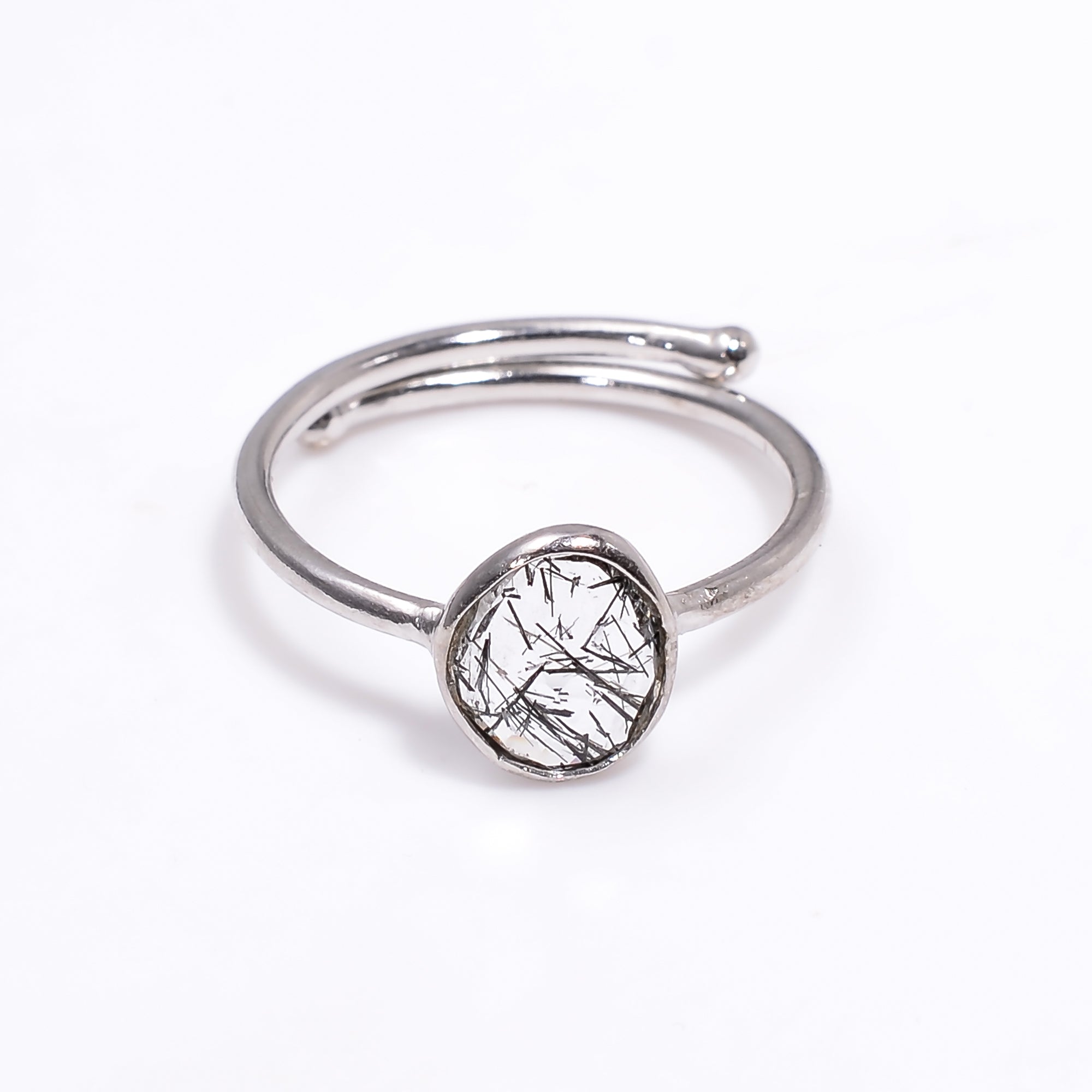 Black Rutile Ring 925 Sterling Silver Natural Black Rutile Quartz Ring Handmade Statement Jewelry Gift for Her