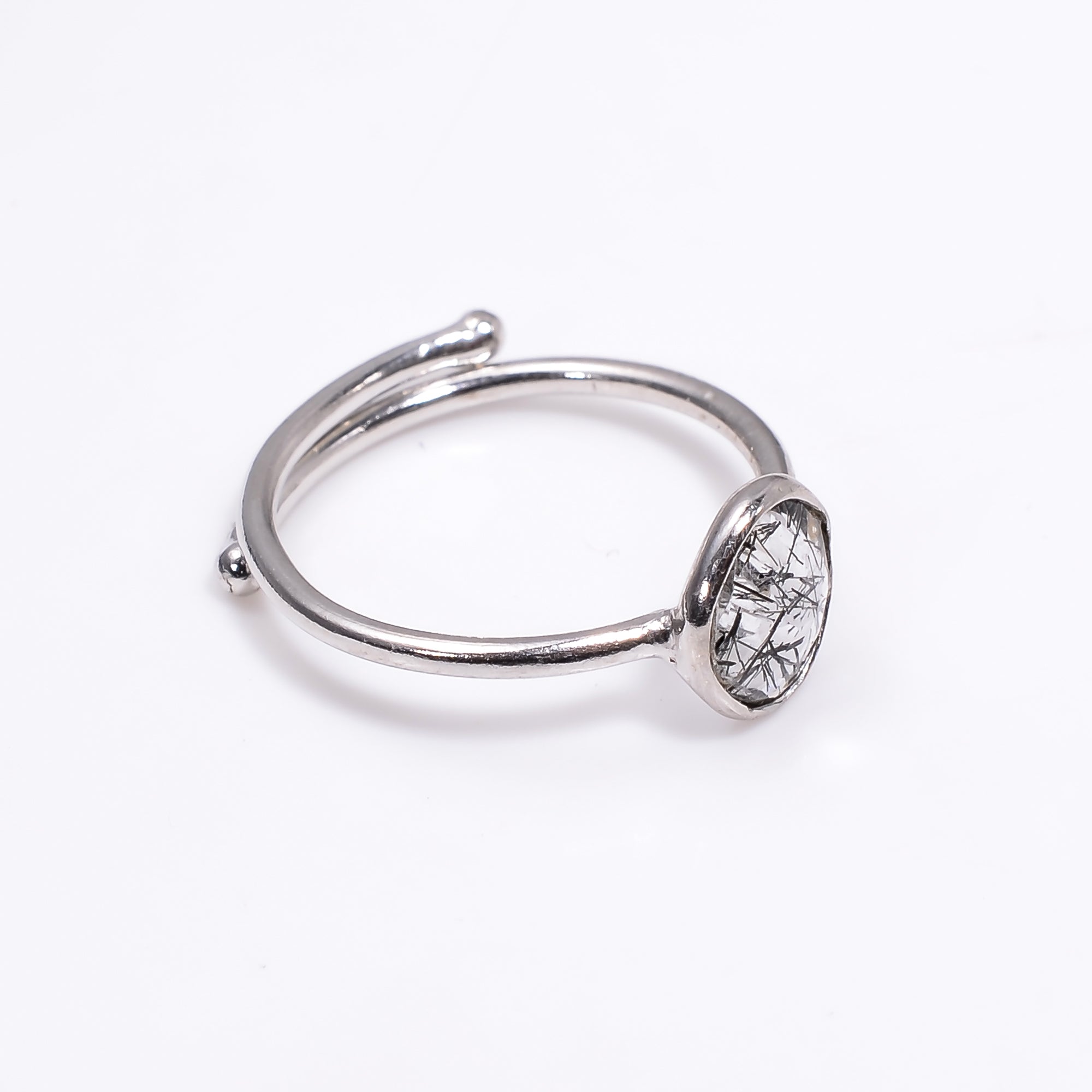 Black Rutile Ring 925 Sterling Silver Natural Black Rutile Quartz Ring Handmade Statement Jewelry Gift for Her
