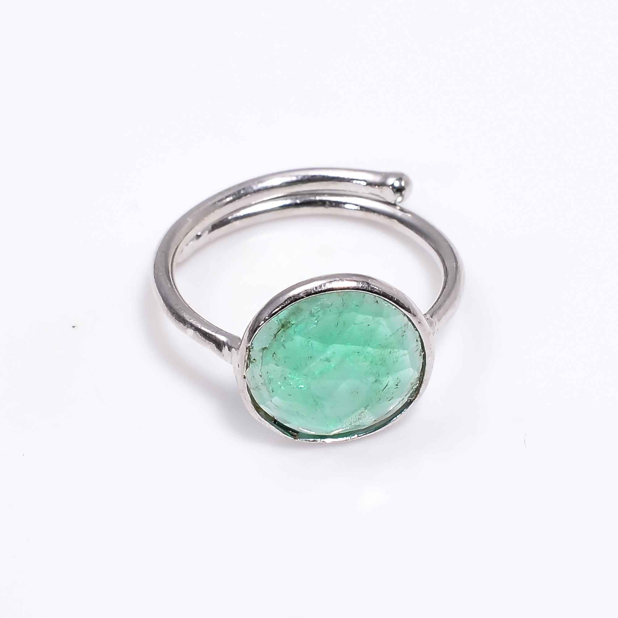 Natural Emerald Green Gemstone Ring in 925 Sterling Silver | Handmade May Birthstone Jewelry