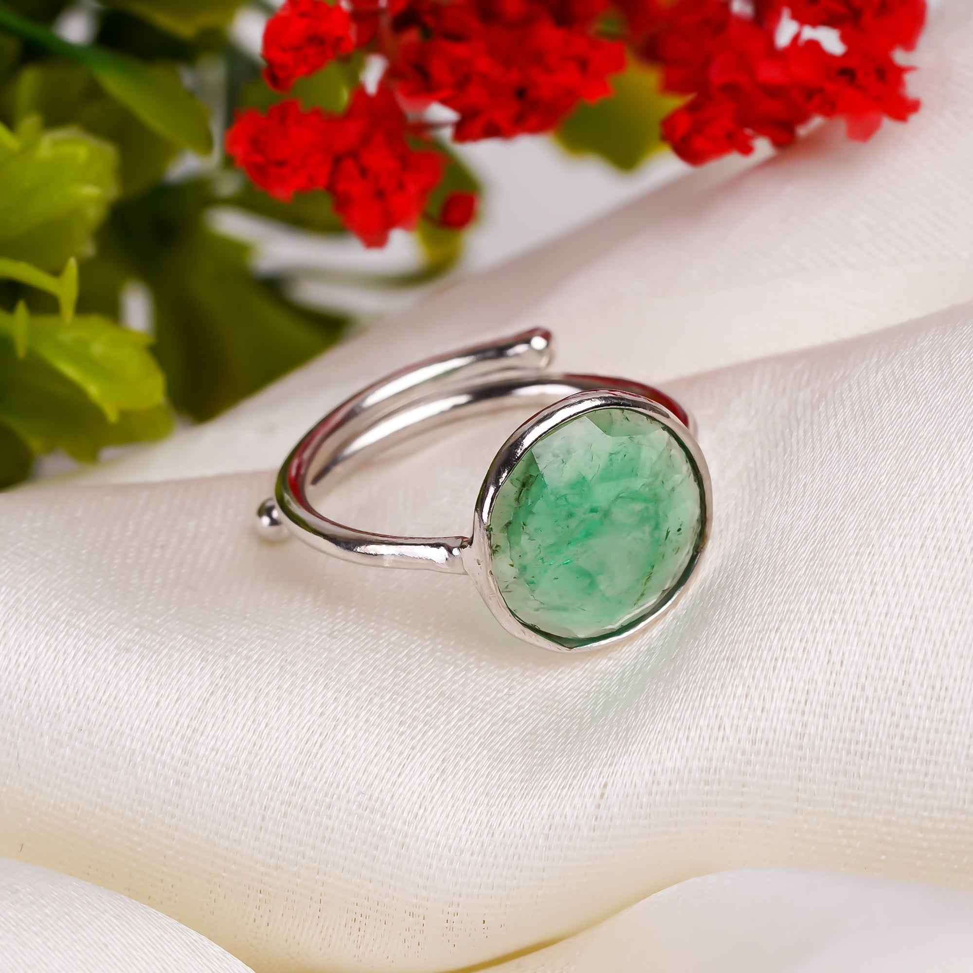 Natural Emerald Green Gemstone Ring in 925 Sterling Silver | Handmade May Birthstone Jewelry