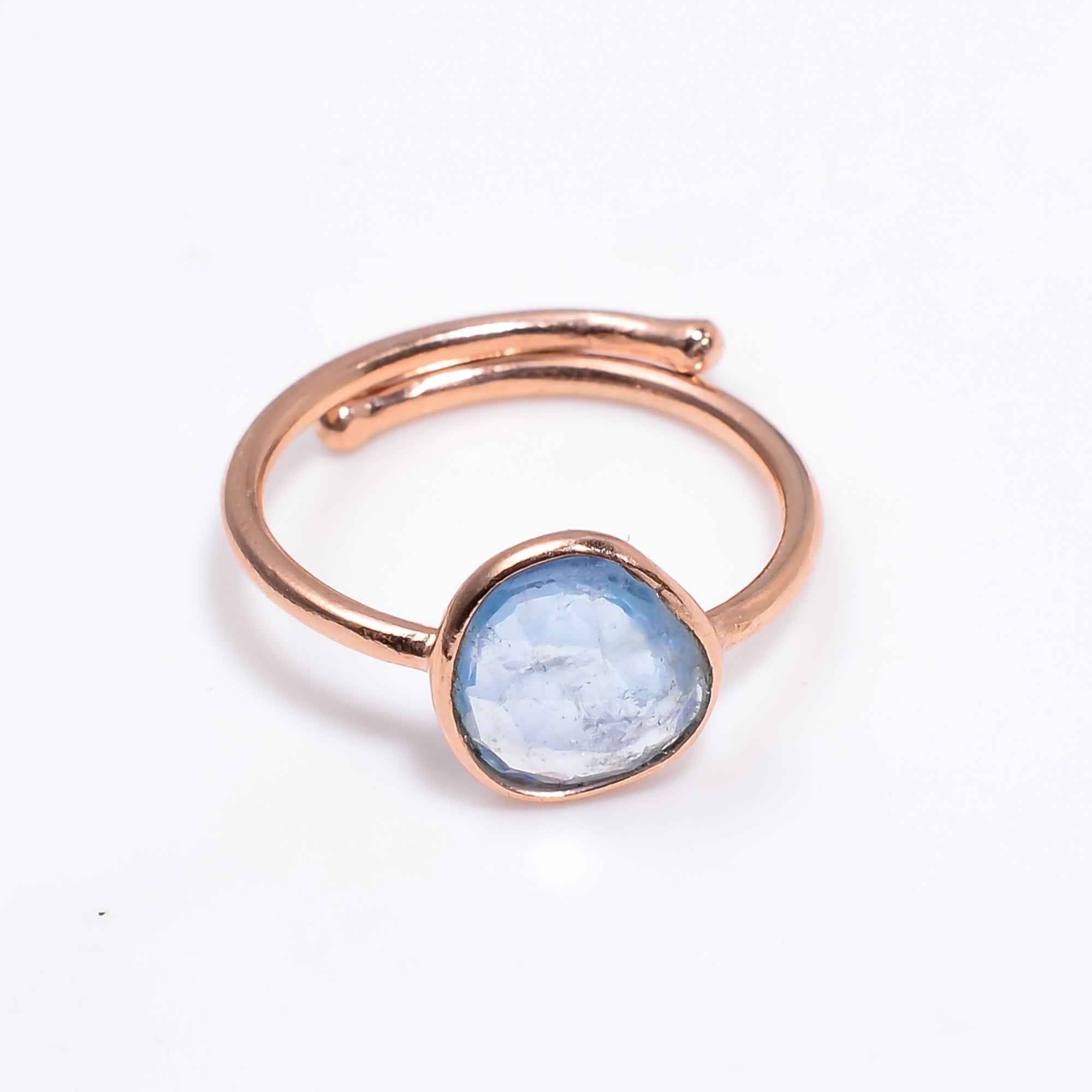 Moss Aquamarine Ring Rose Gold Plated 925 Sterling Silver Natural Moss Aquamarine Jewelry Gift for Her