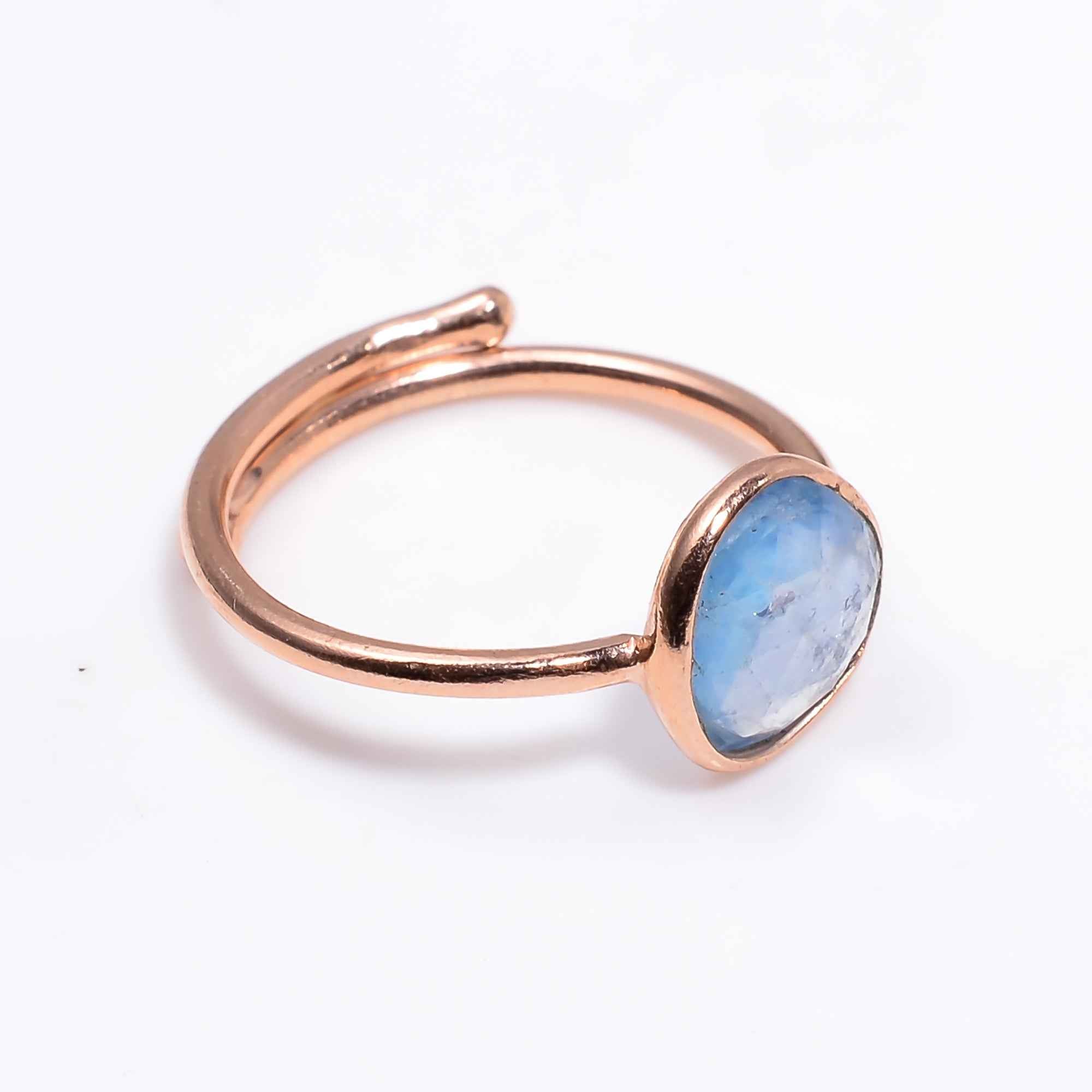 Moss Aquamarine Ring Rose Gold Plated 925 Sterling Silver Natural Moss Aquamarine Jewelry Gift for Her
