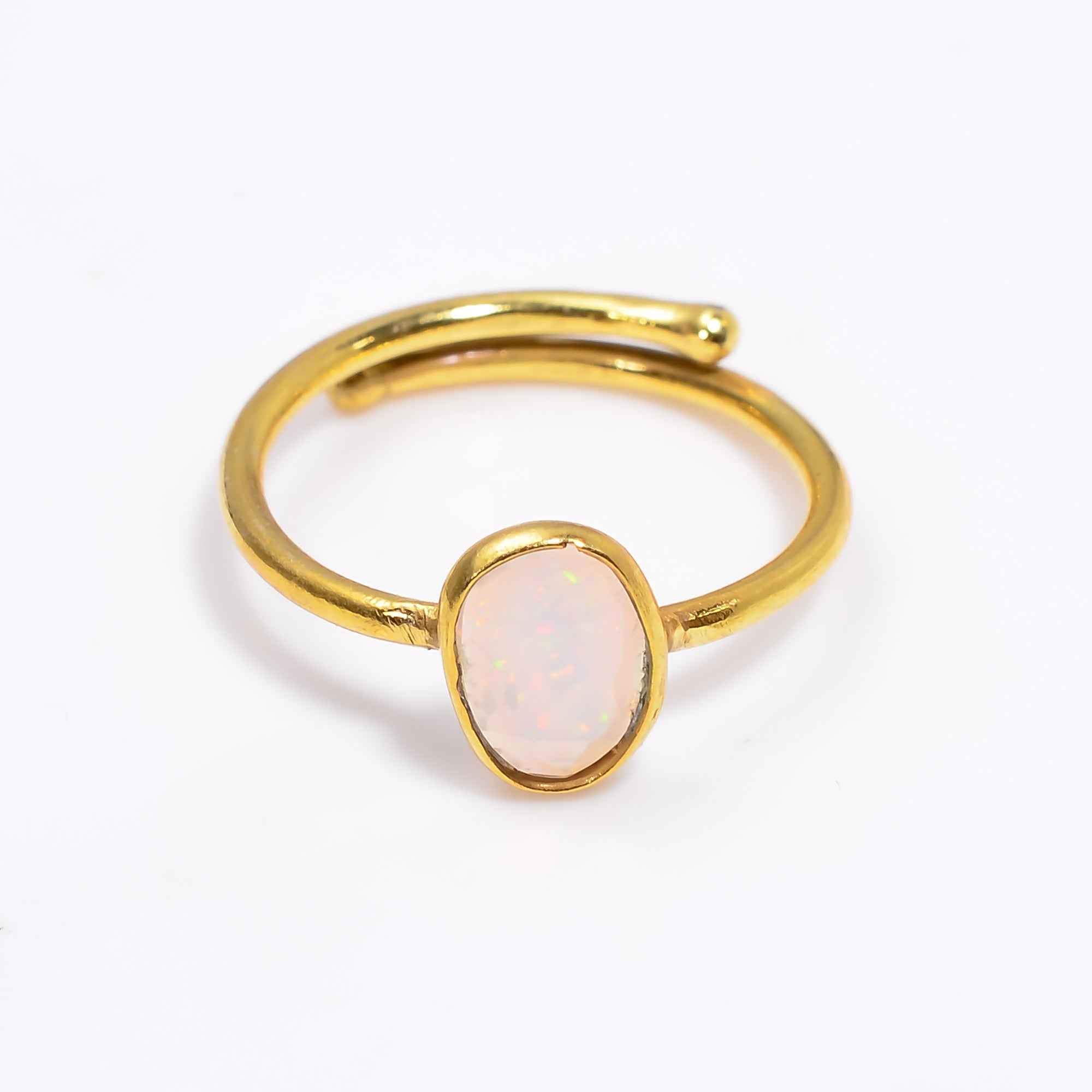 Opal Ring Yellow Gold Plated 925 Sterling Silver White Opal Ring October Birthstone Gift for Her