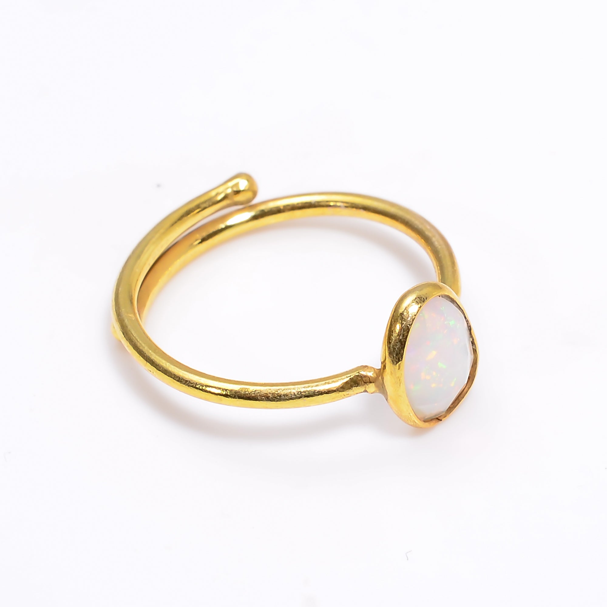 Opal Ring Yellow Gold Plated 925 Sterling Silver White Opal Ring October Birthstone Gift for Her