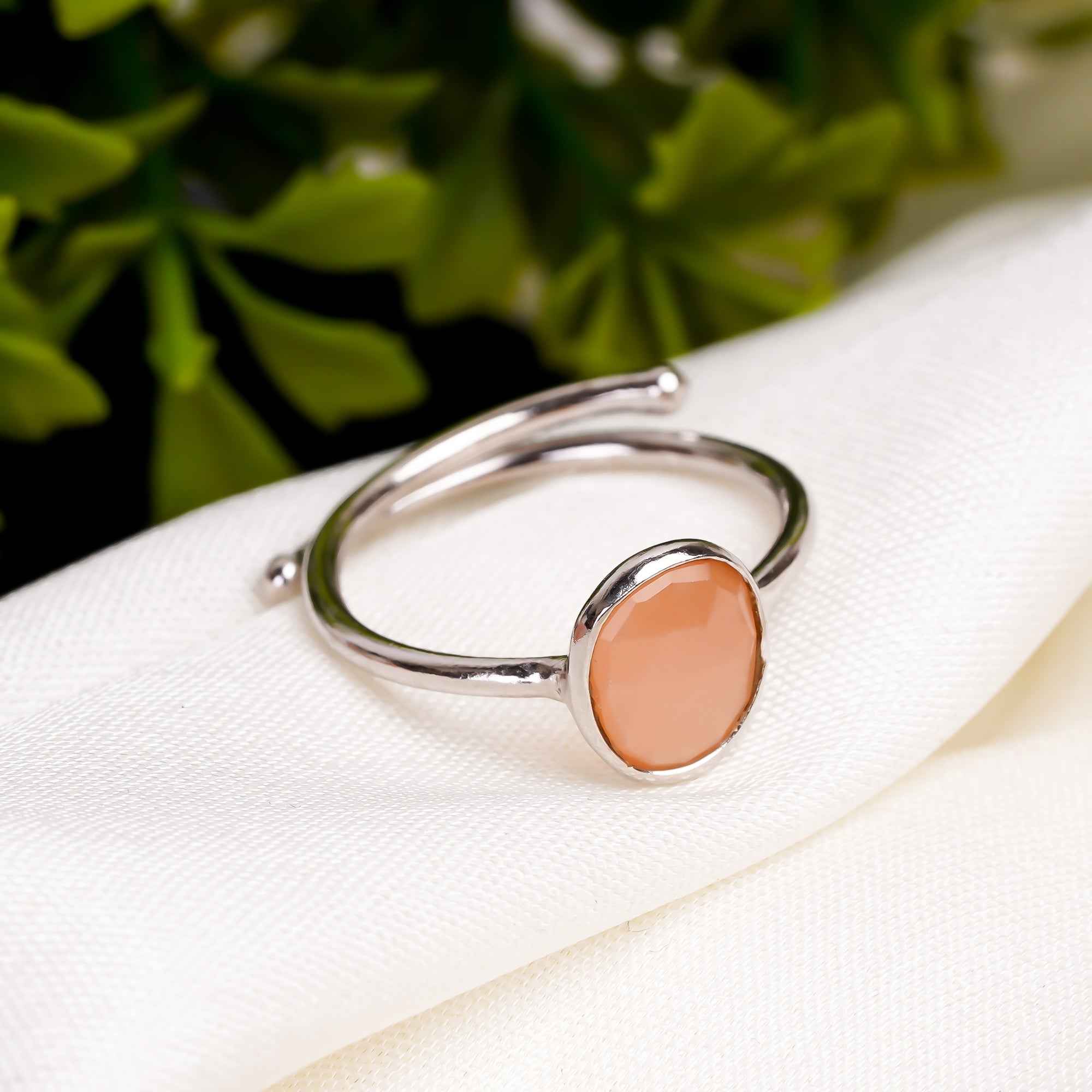 Peach Moonstone Ring 925 Sterling Silver Natural Peach Moonstone Ring Handmade Gemstone Jewelry Gift for Her