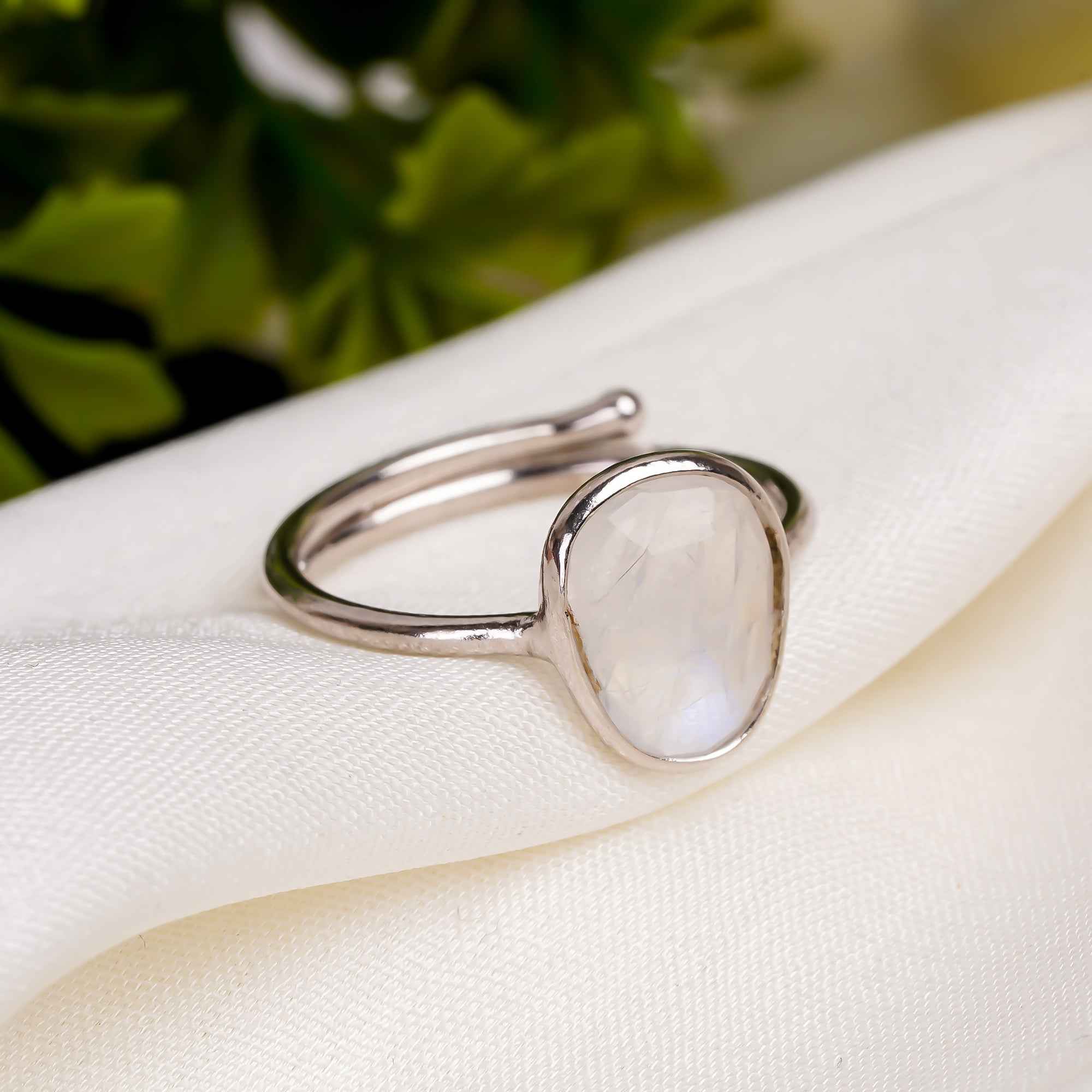 Rainbow Moonstone Ring 925 Sterling Silver Natural White Rainbow Moonstone Ring Handmade June Birthstone Jewelry