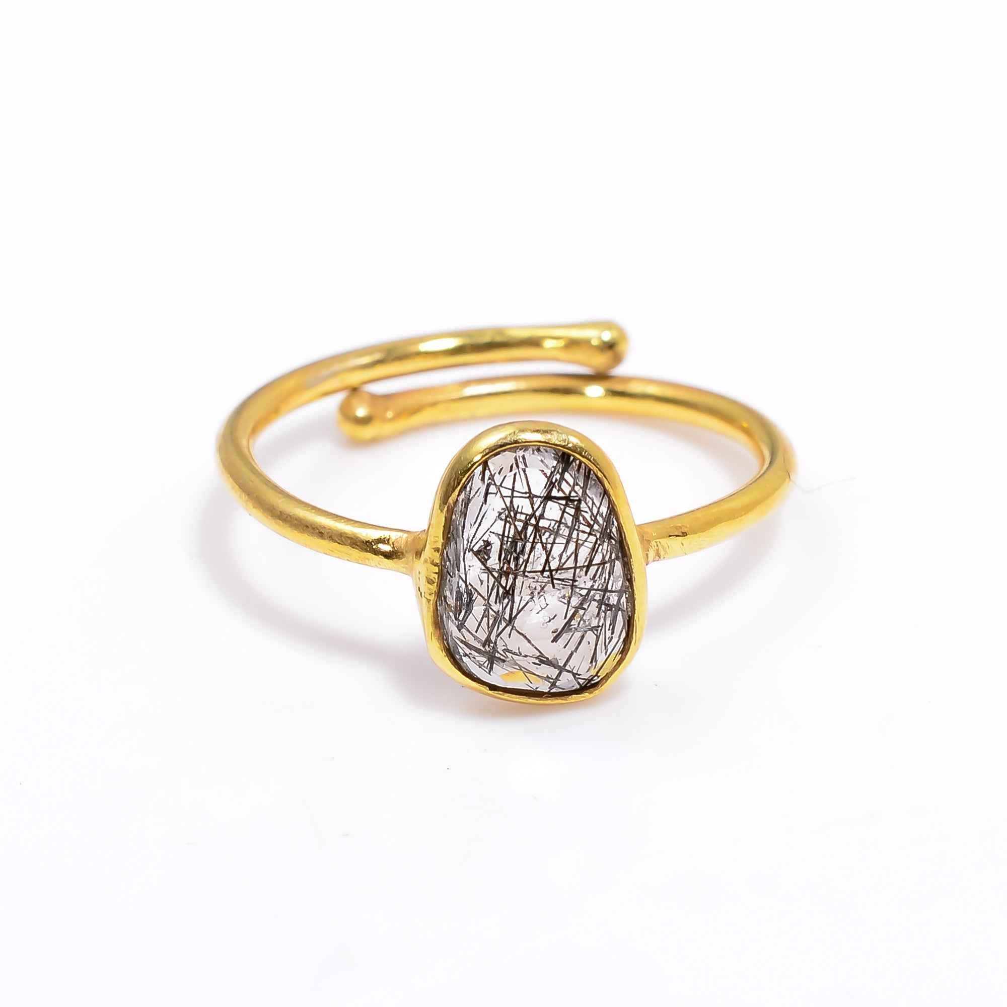 Black Rutile Ring 925 Sterling Silver Natural Black Rutile Quartz Ring Handmade Statement Jewelry Gift for Her