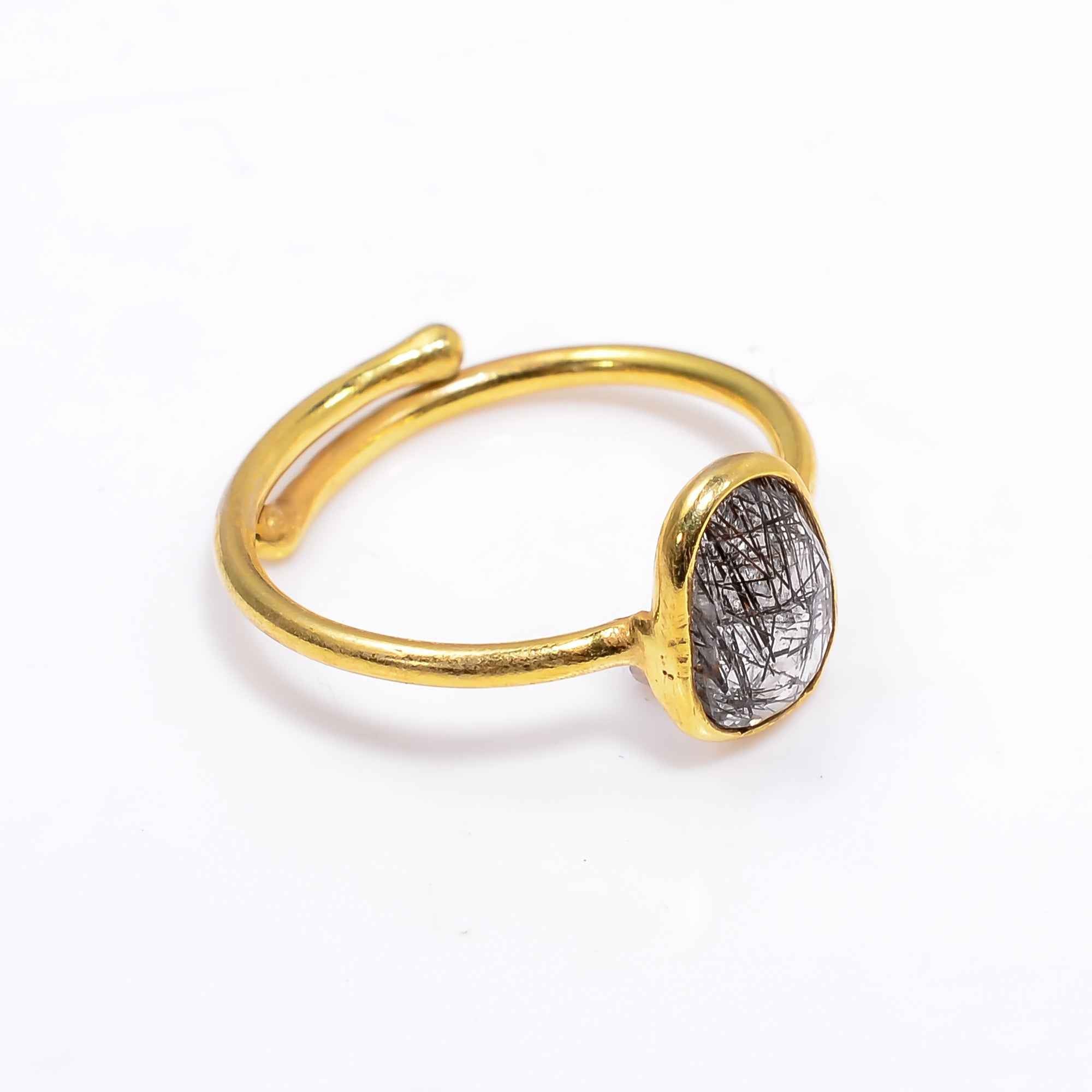 Black Rutile Ring 925 Sterling Silver Natural Black Rutile Quartz Ring Handmade Statement Jewelry Gift for Her