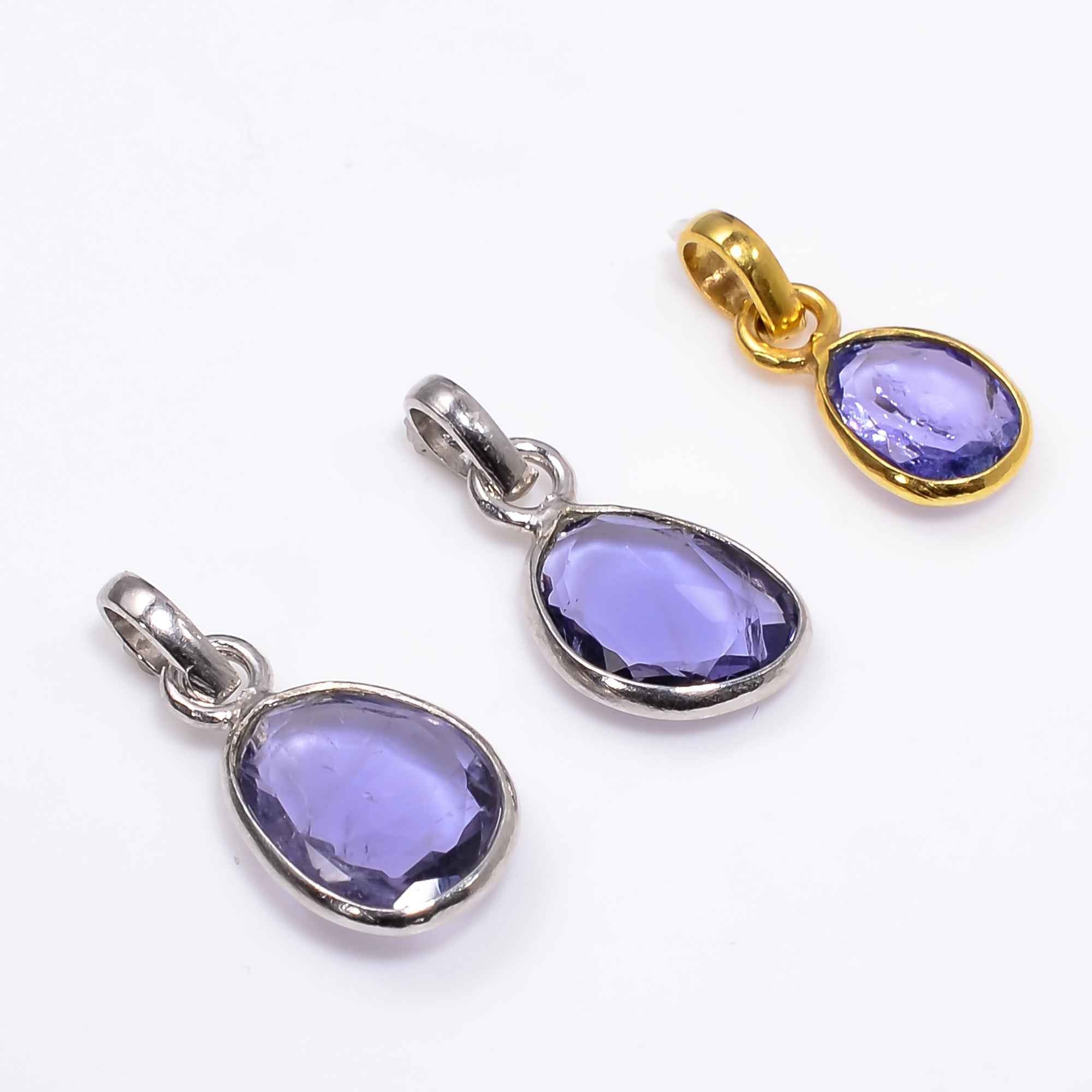 Iolite Rose Cut Pendant Natural Violet Blue Gemstone Pendant 925 Sterling Silver Handmade Jewelry Gift
