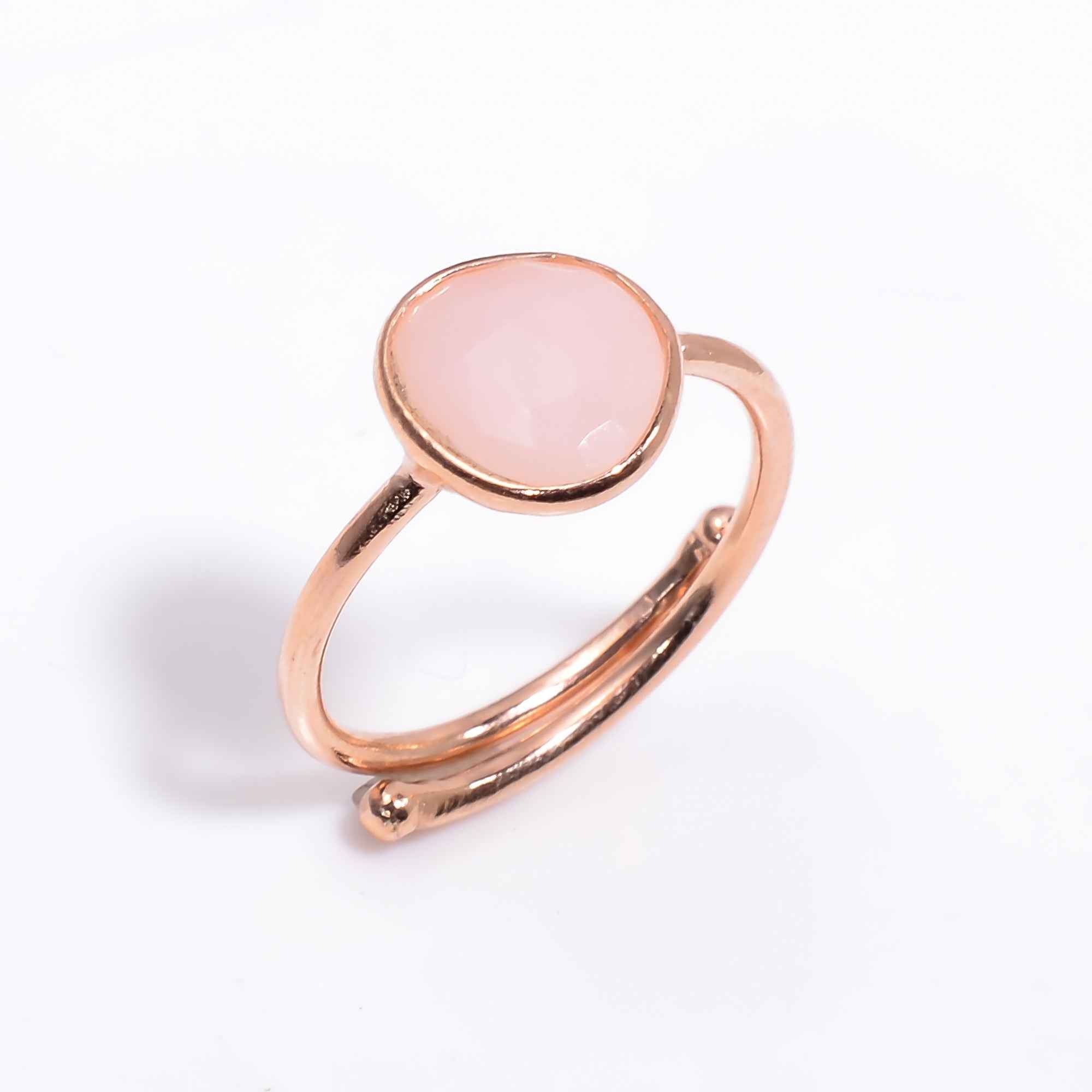 Pink Opal Ring Rose Gold Plated 925 Sterling Silver Natural Pink Opal Ring Artisan Healing Crystal Jewelry