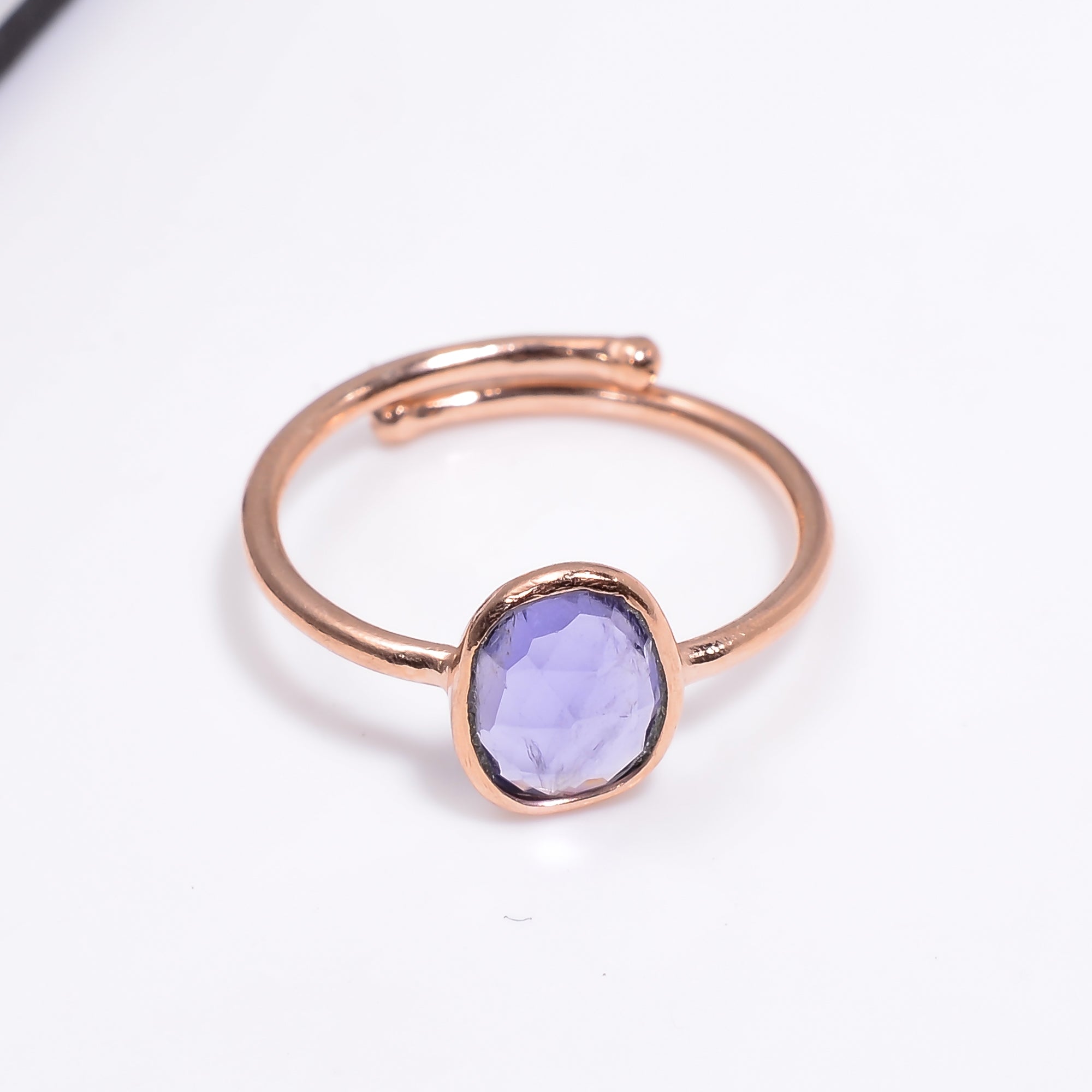Iolite Ring Rose Gold Plated 925 Sterling Silver Natural Iolite Ring Handmade December Jewelry