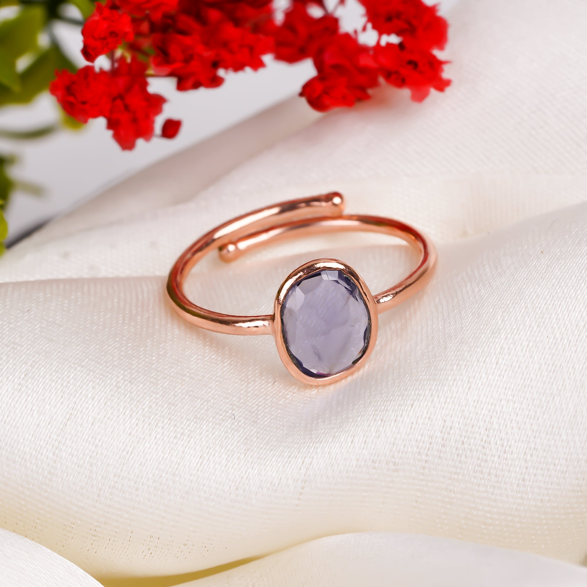 Iolite Ring Rose Gold Plated 925 Sterling Silver Natural Iolite Ring Handmade December Jewelry