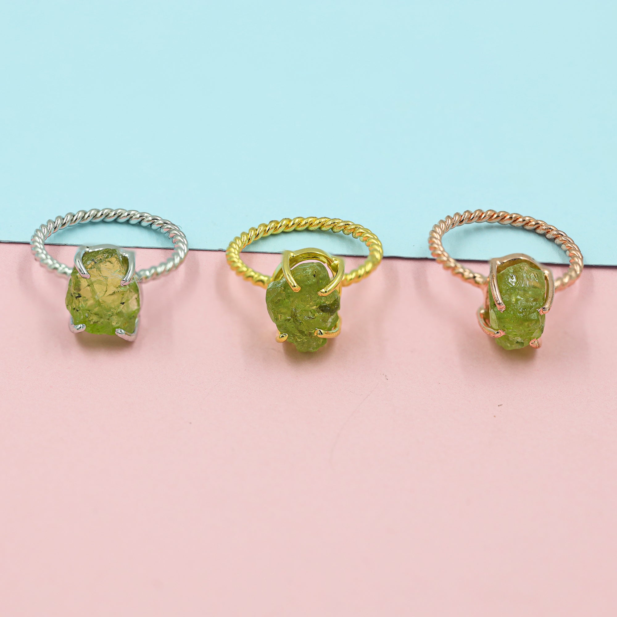 Raw Peridot Ring in 925 Sterling Silver Rough Gemstone Ring Handmade August Birthstone Jewelry