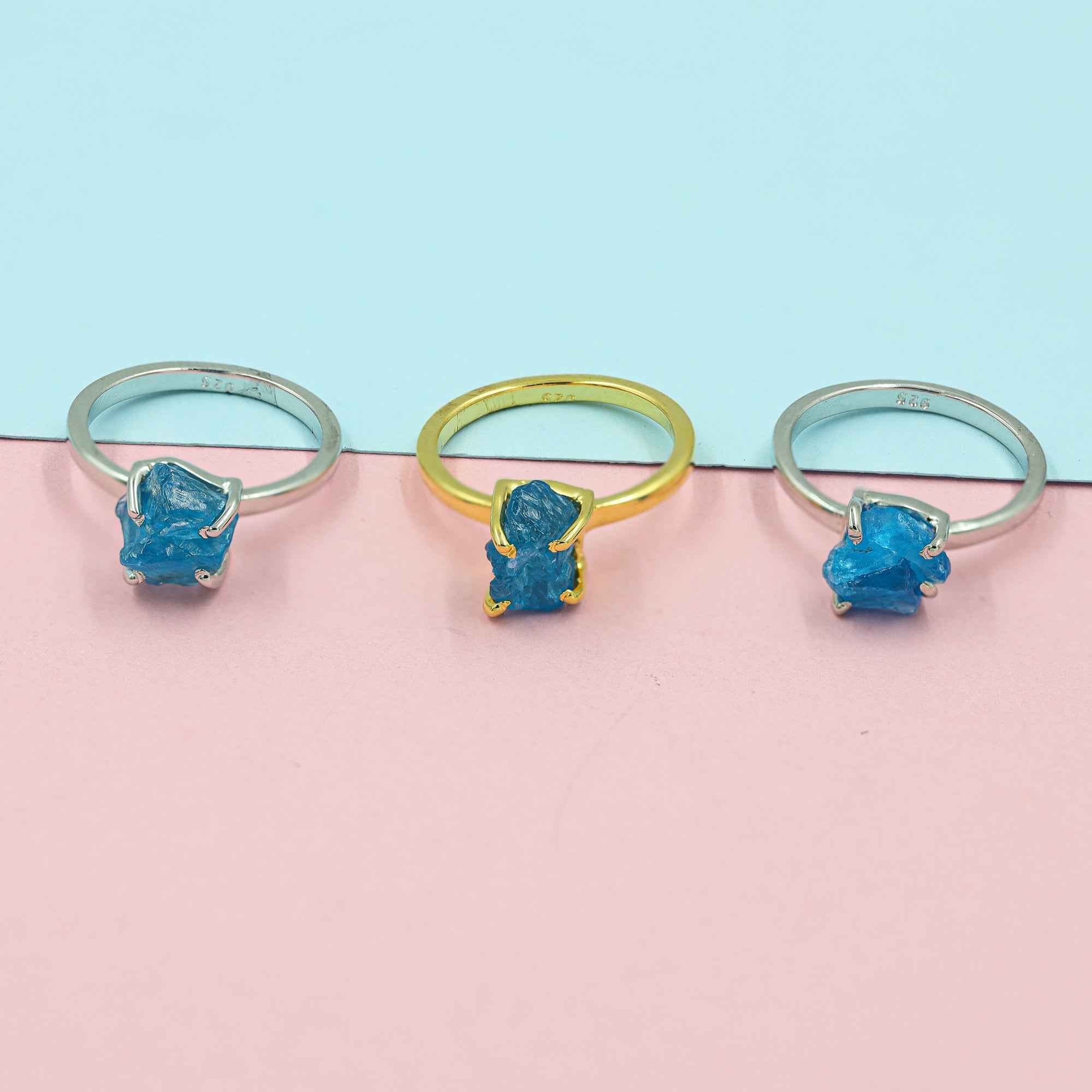 Raw Neon Blue Apatite Ring in 925 Sterling Silver Rough Gemstone Ring Handmade Jewelry Gift for Her