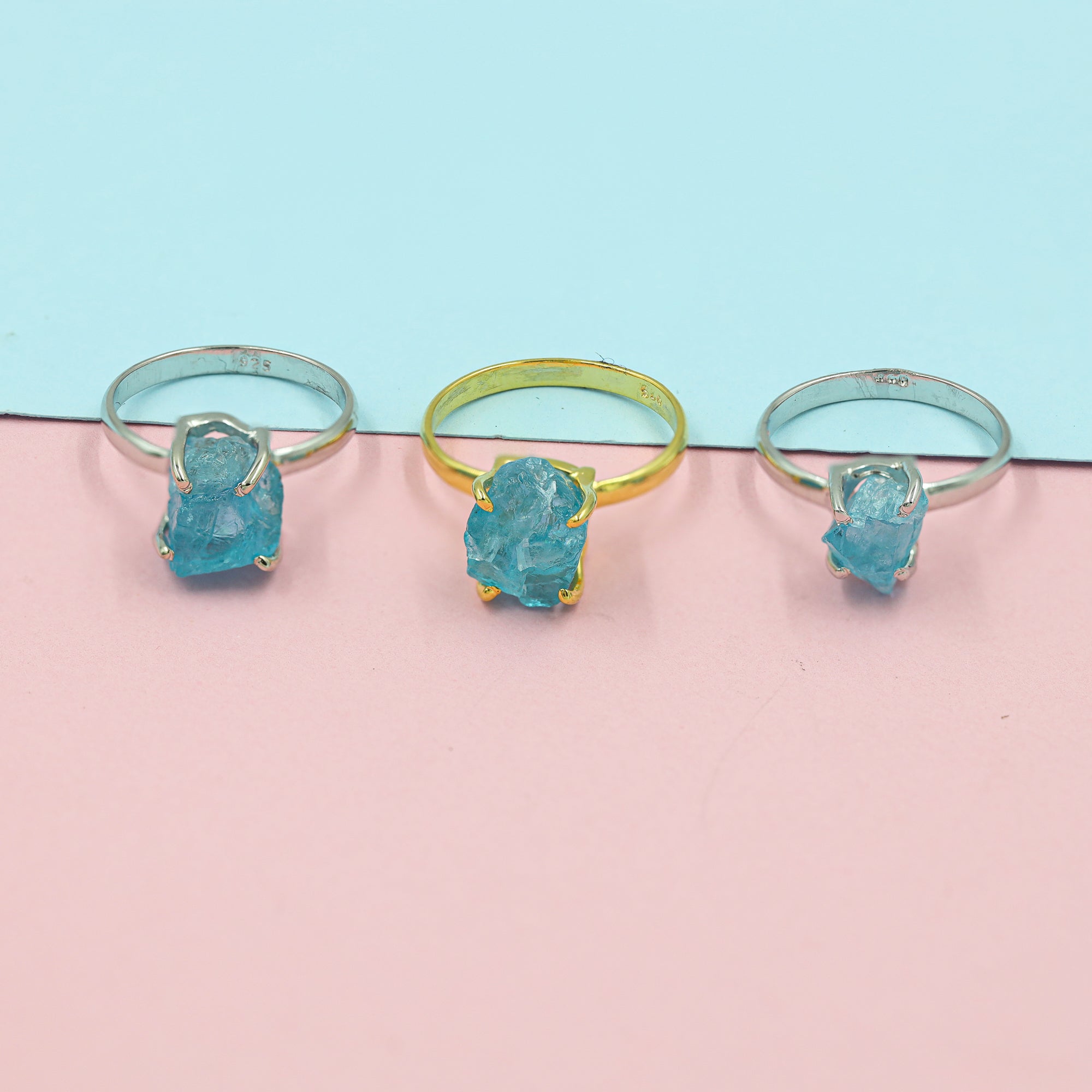 Raw Sky Apatite Ring in 925 Sterling Silver Rough Gemstone Ring Handmade Jewelry Gift for Her