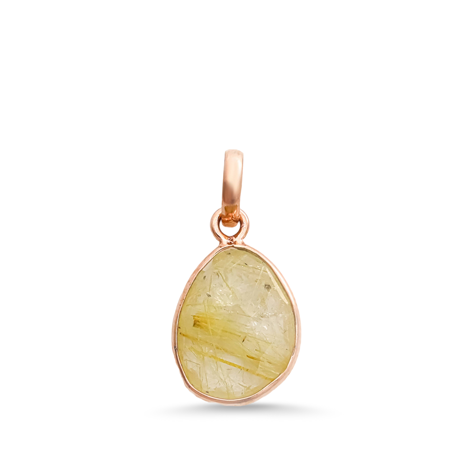 Golden Rutile Rose Cut Pendant Natural Rutile Quartz Pendant 925 Sterling Silver Handmade Jewelry Gift