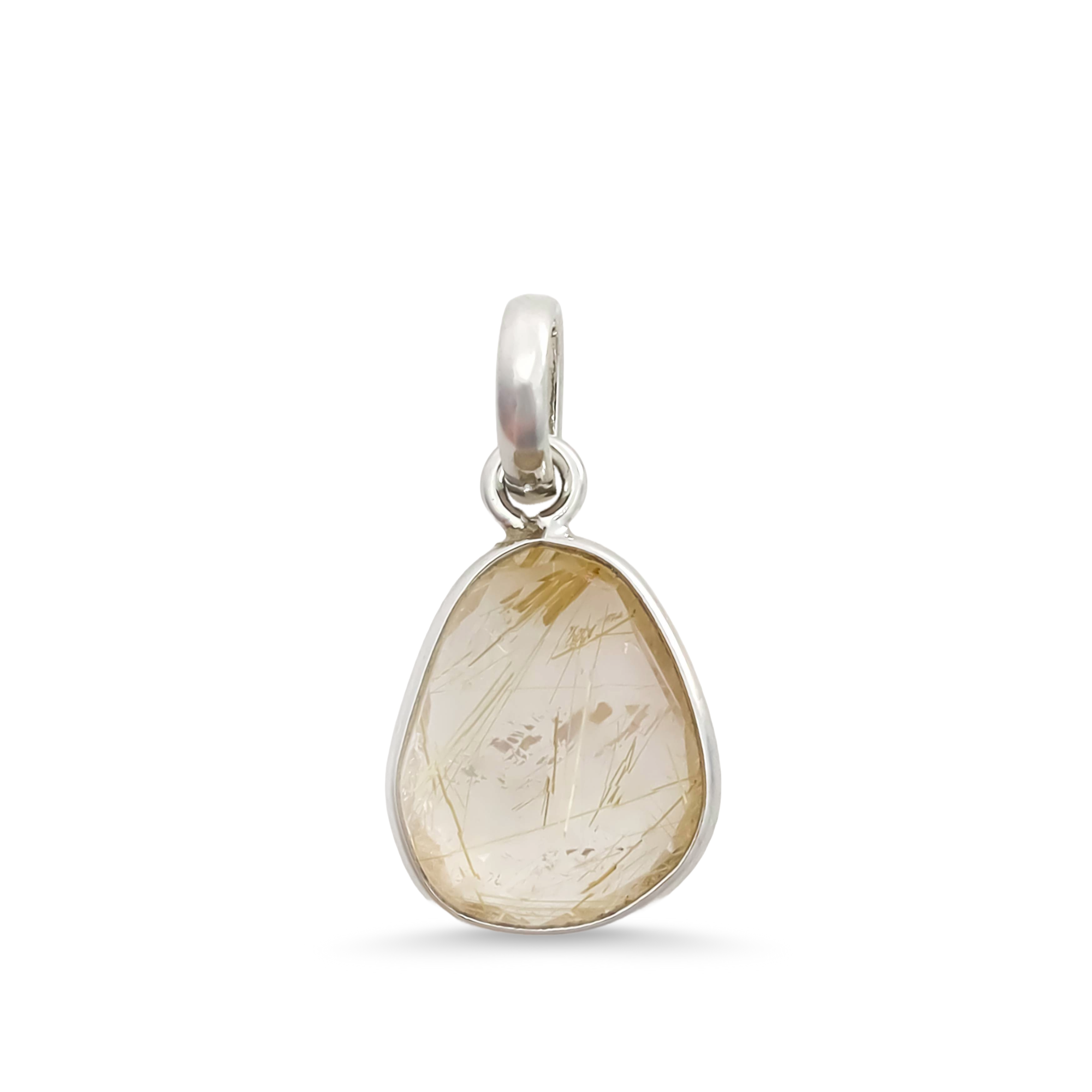 Golden Rutile Rose Cut Pendant Natural Rutile Quartz Pendant 925 Sterling Silver Handmade Jewelry Gift
