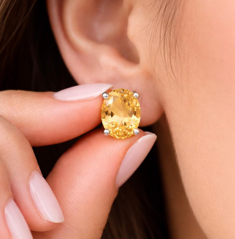 Dainty Citrine Stud Earrings: 925 Sterling Silver, November Birthstone Jewelry