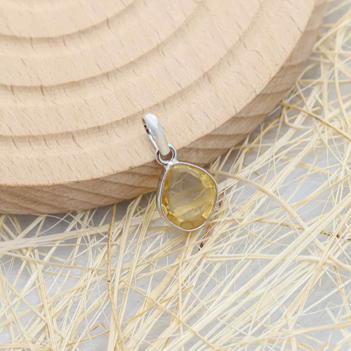 Citrine Rose Cut Pendant Medium Natural Yellow Gemstone Pendant 925 Sterling Silver Handmade Jewelry Gift
