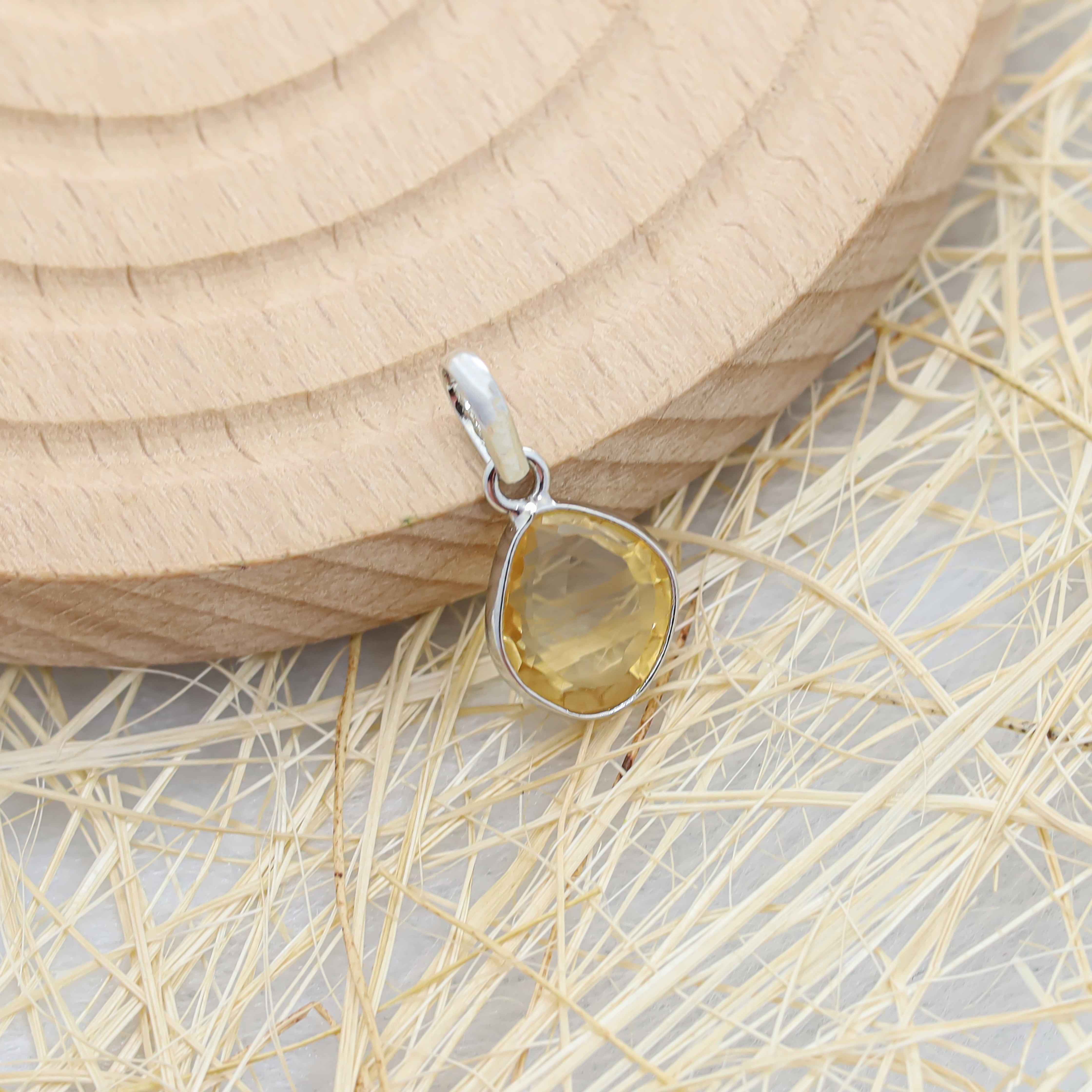 Citrine Rose Cut Pendant Medium Natural Yellow Gemstone Pendant 925 Sterling Silver Handmade Jewelry Gift