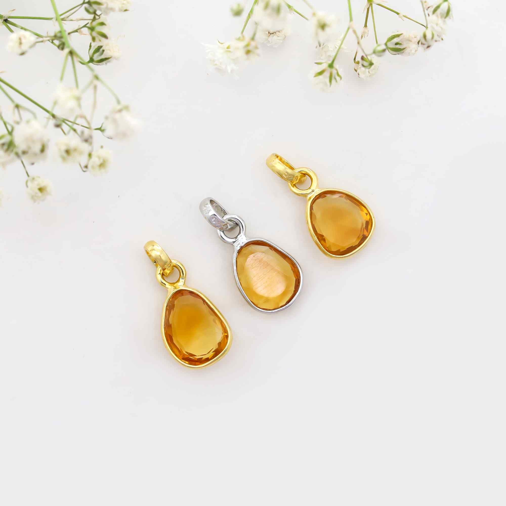 Natural Citrine Rose Cut Pendant Gemstone 925 Sterling Silver Handmade Jewelry Gift