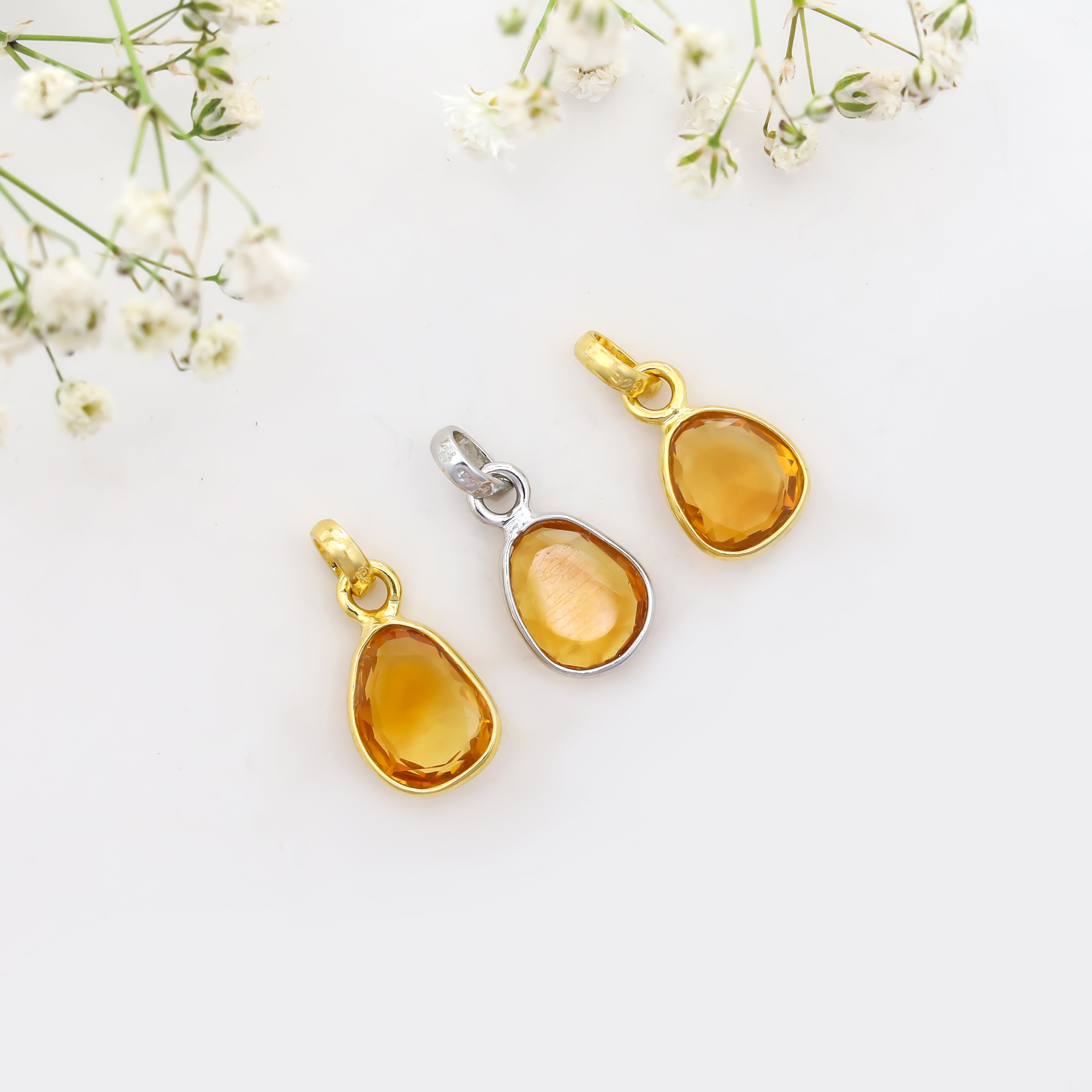 Natural Citrine Rose Cut Pendant Gemstone 925 Sterling Silver Handmade Jewelry Gift
