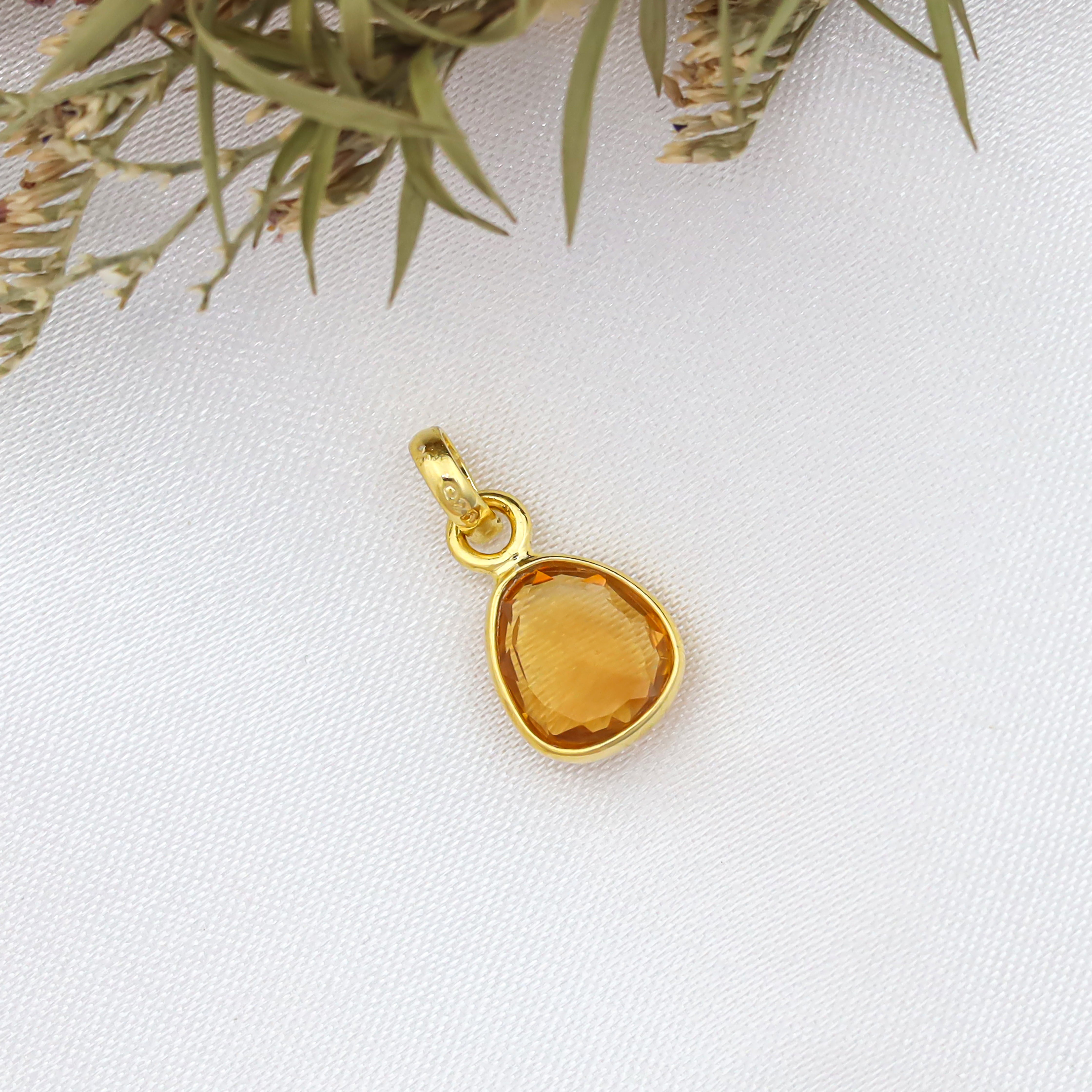Natural Citrine Rose Cut Pendant Gemstone 925 Sterling Silver Handmade Jewelry Gift