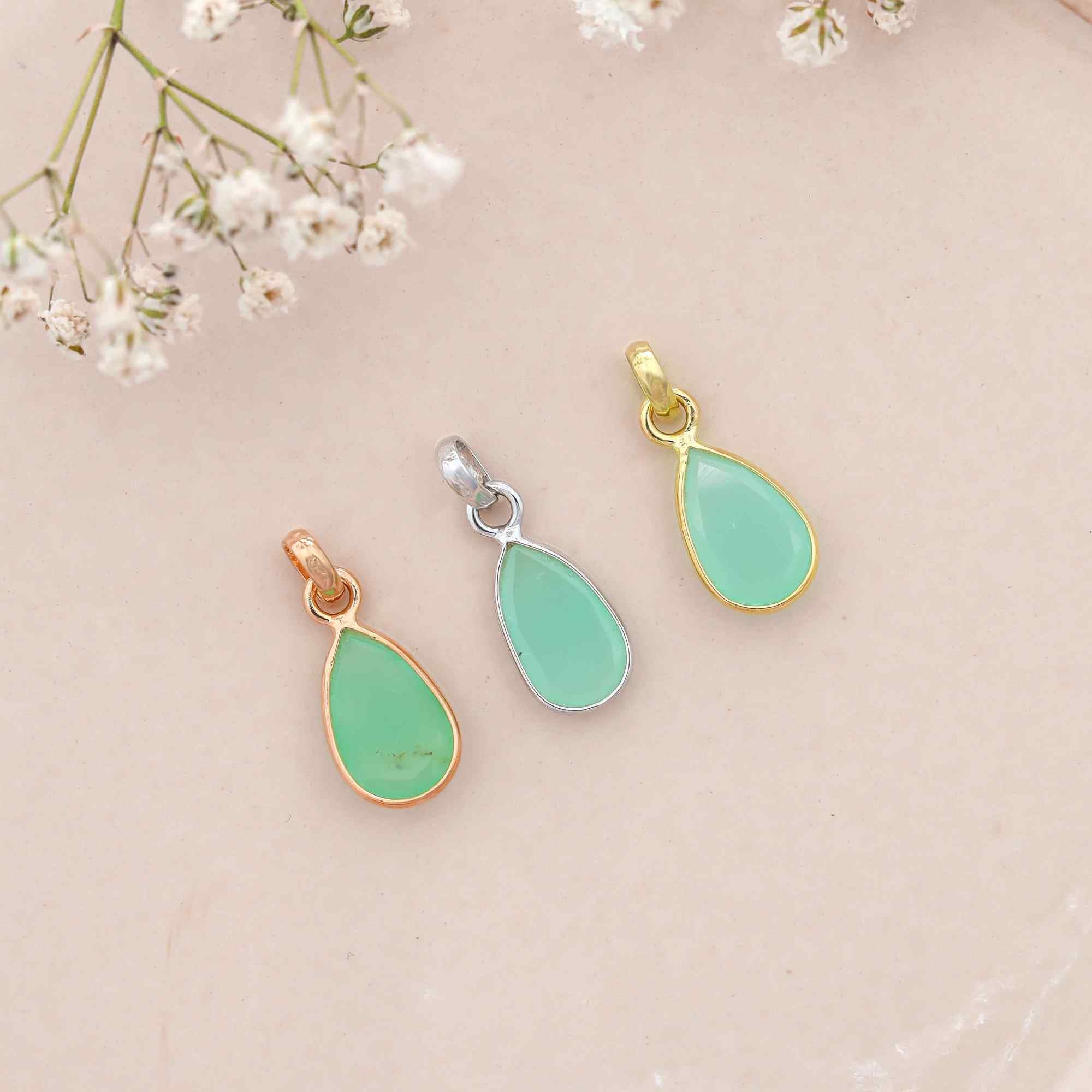 Chrysoprase Rose Cut Pendant Medium Natural Green Gemstone Pendant 925 Sterling Silver Handmade Jewelry Gift
