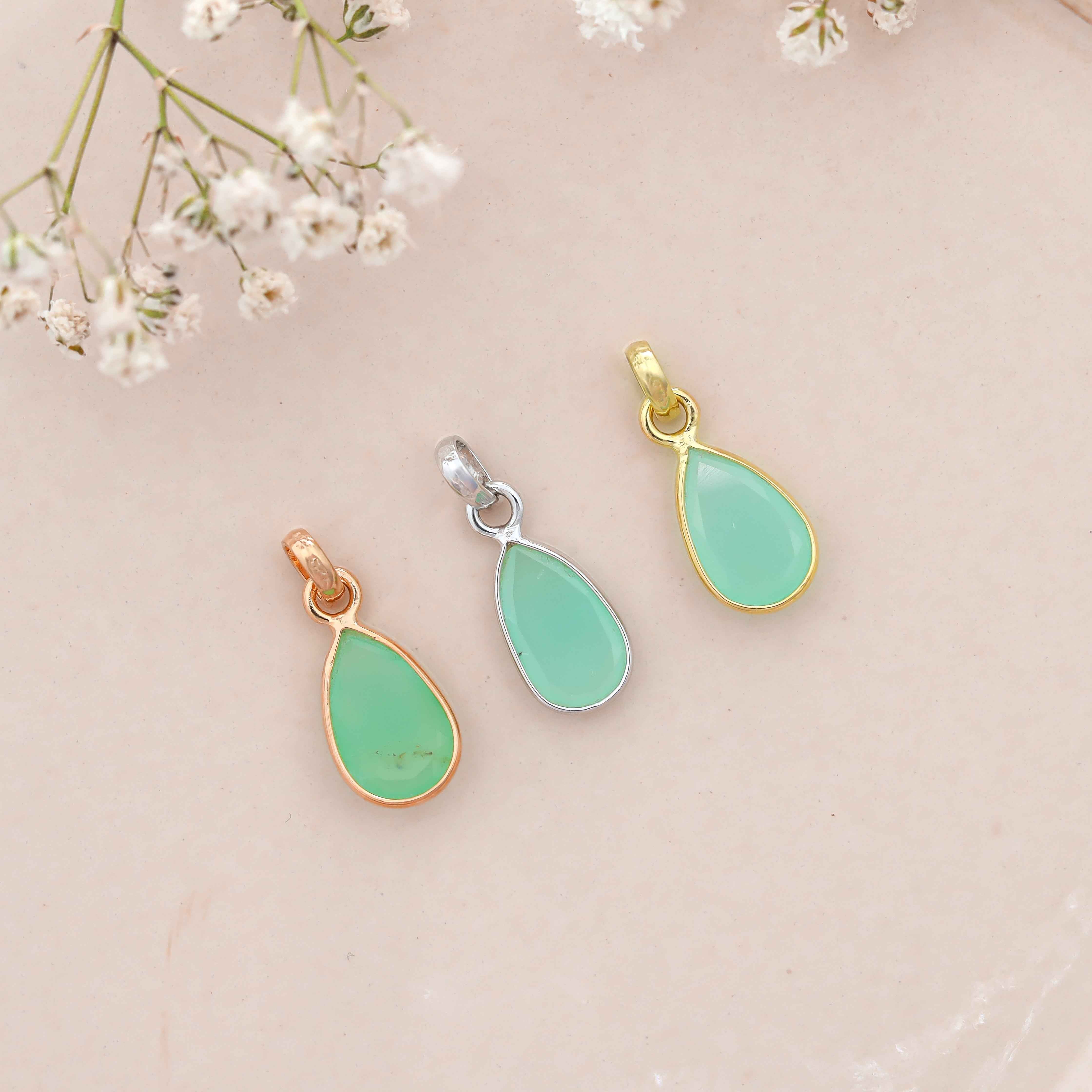 Chrysoprase Rose Cut Pendant Medium Natural Green Gemstone Pendant 925 Sterling Silver Handmade Jewelry Gift