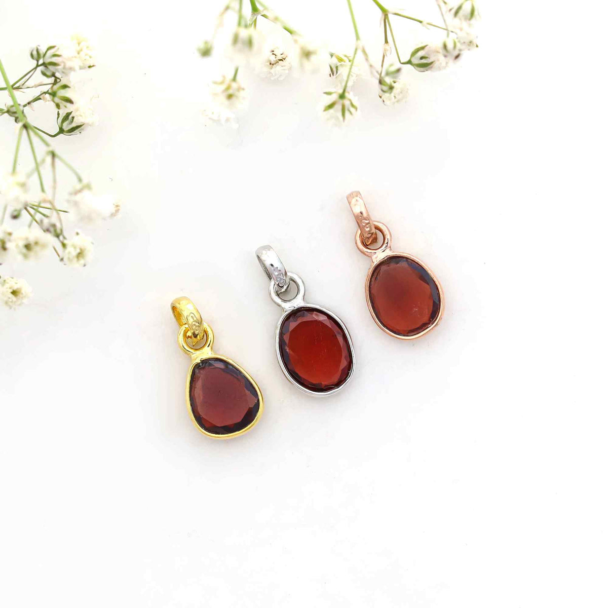Garnet Rose Cut Pendant Natural Red Gemstone Pendant 925 Sterling Silver Handmade Jewelry Gift for Women