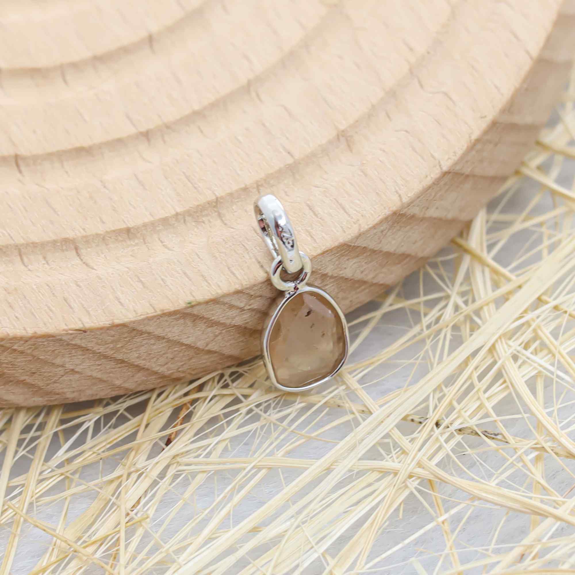 Small natural brown zircon gemstone pendant in rose cut, set in sterling silver, handmade jewelry by Himalya Quartz.