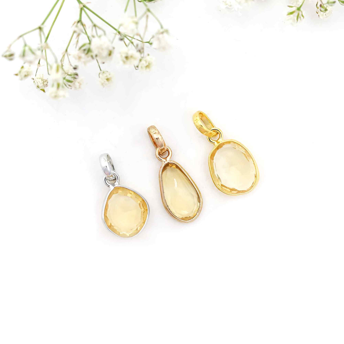 Citrine Rose Cut Pendant Medium Natural Gemstone Pendant 925 Sterling Silver Handmade Jewelry Gift