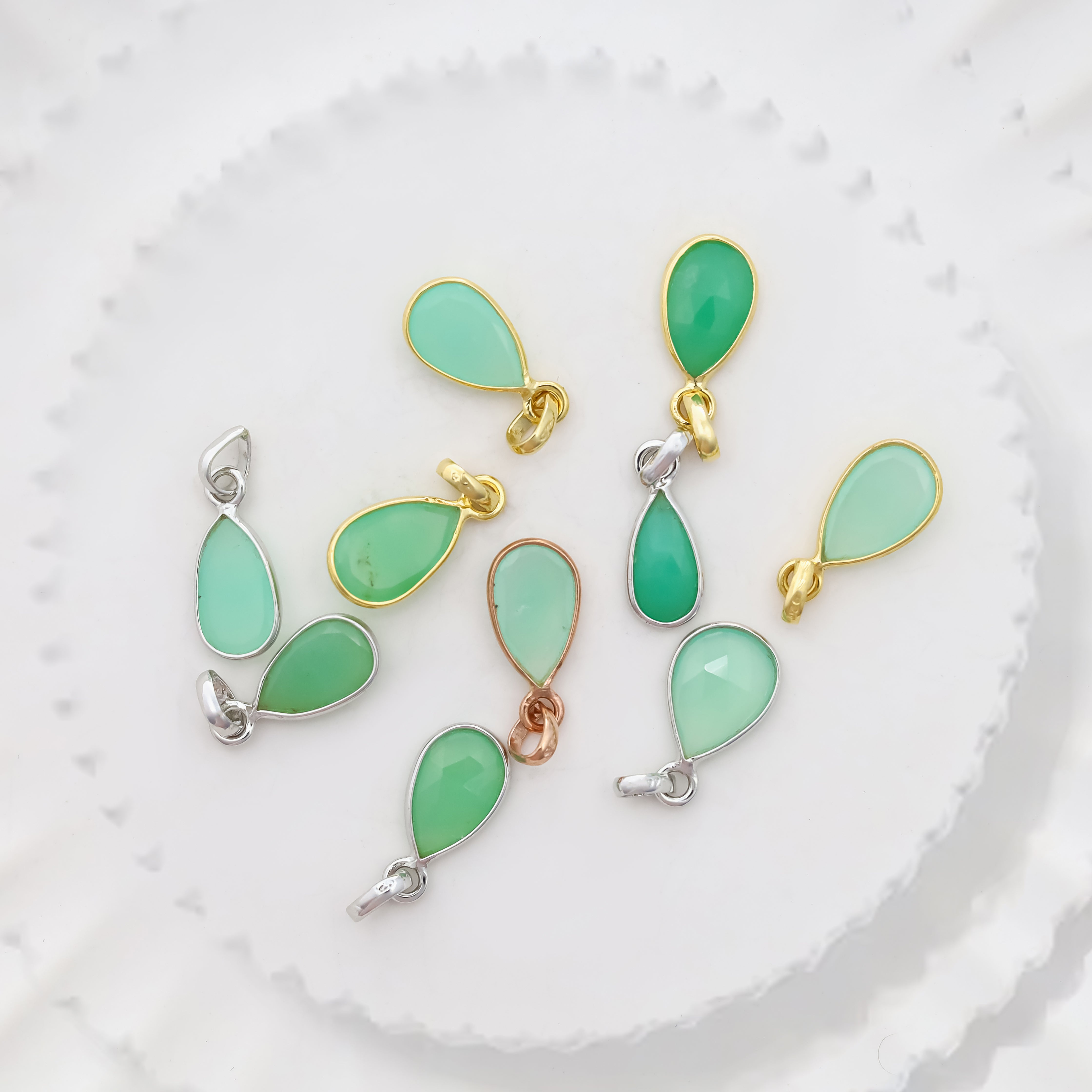 Chrysoprase Rose Cut Pendant Medium Natural Green Gemstone Pendant 925 Sterling Silver Handmade Jewelry Gift