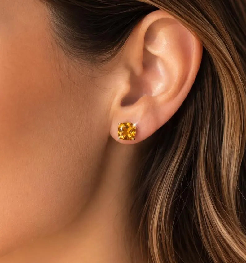 Citrine Stud Earrings in 925 Sterling Silver, Natural Citrine Studs, Minimalist Gift 6mm