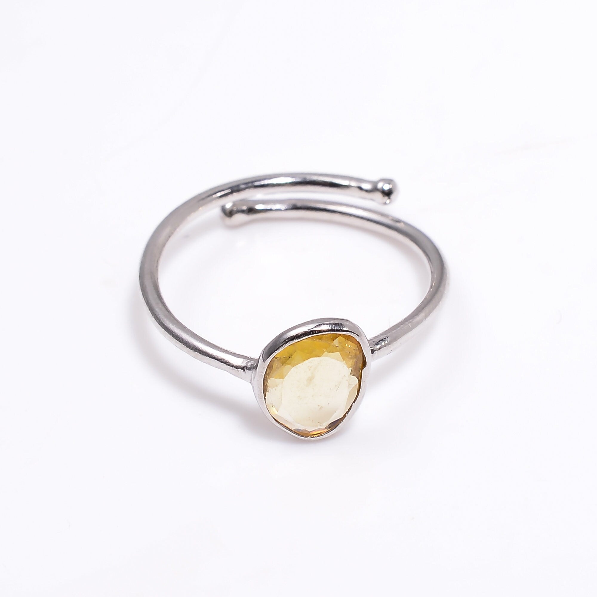 Rose Cut Champagne Quartz Ring: Adjustable Sterling Silver Statement Jewelry