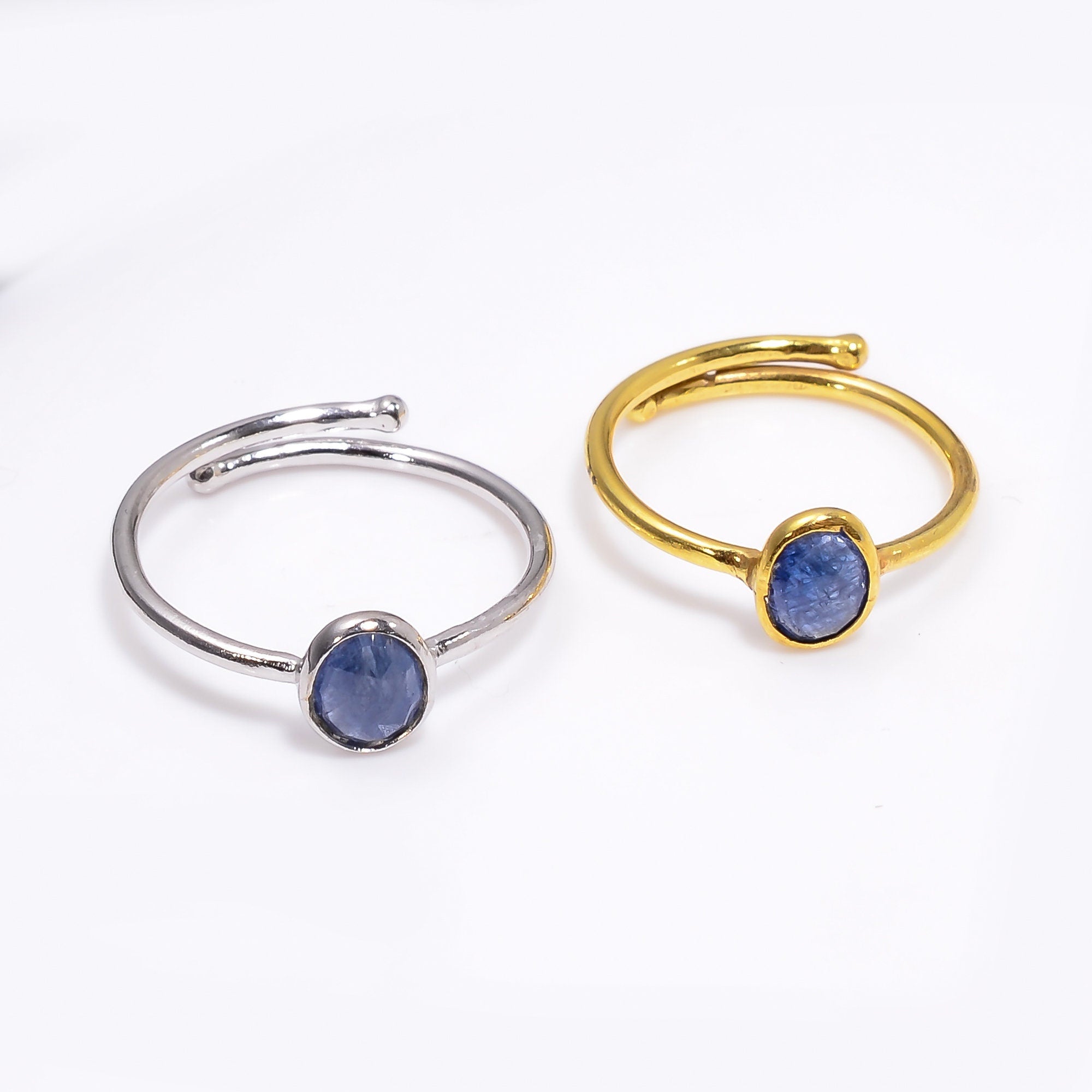 Adjustable Blue Sapphire 925 Sterling Silver Ring - September Birthstone