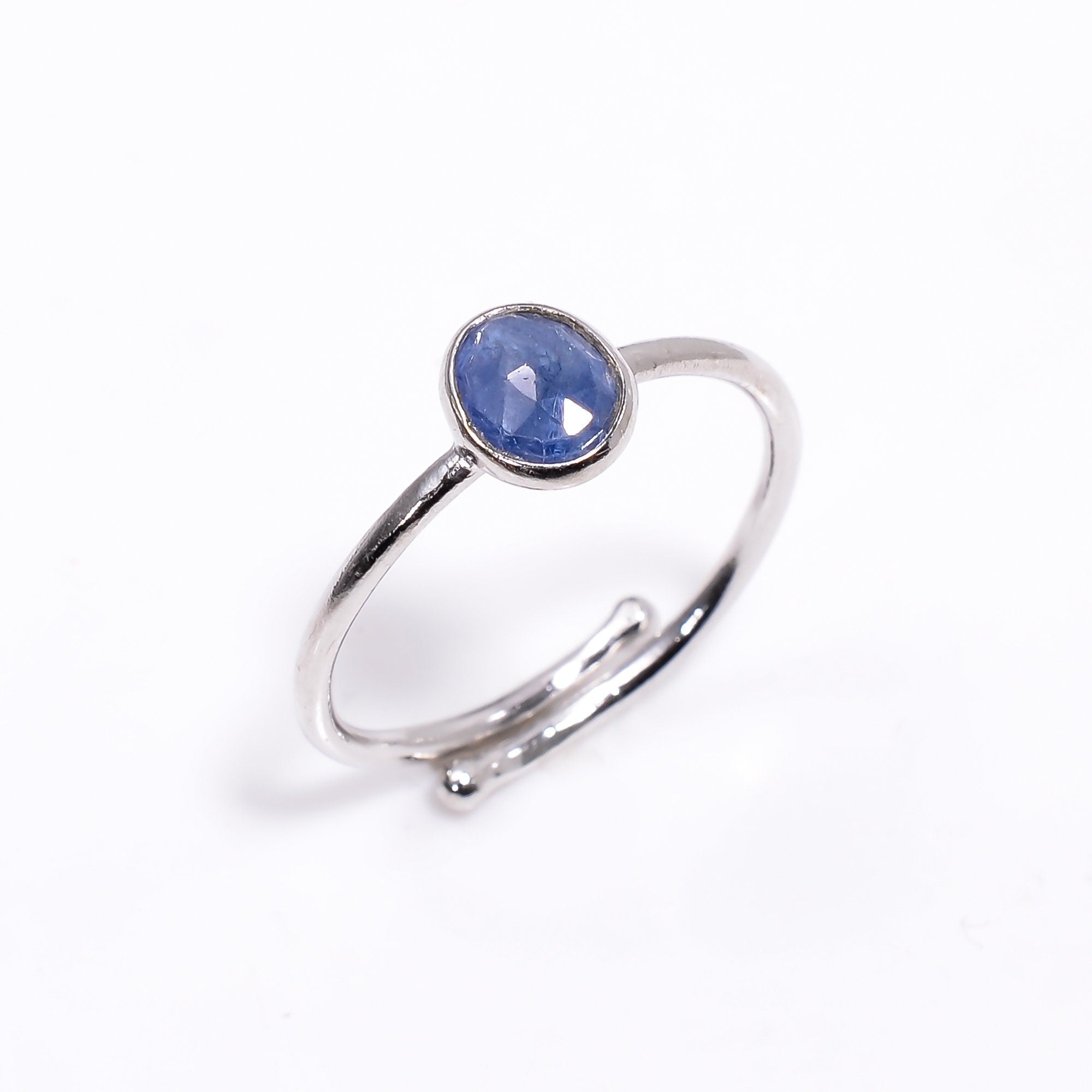Adjustable Blue Sapphire 925 Sterling Silver Ring - September Birthstone