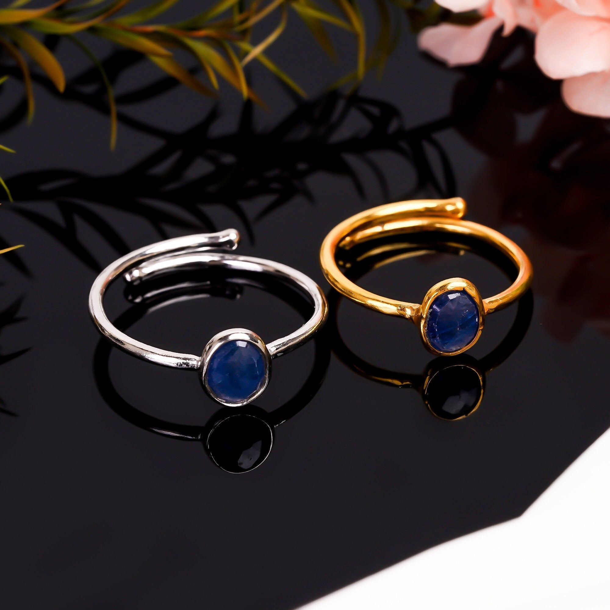 Adjustable Blue Sapphire 925 Sterling Silver Ring - September Birthstone